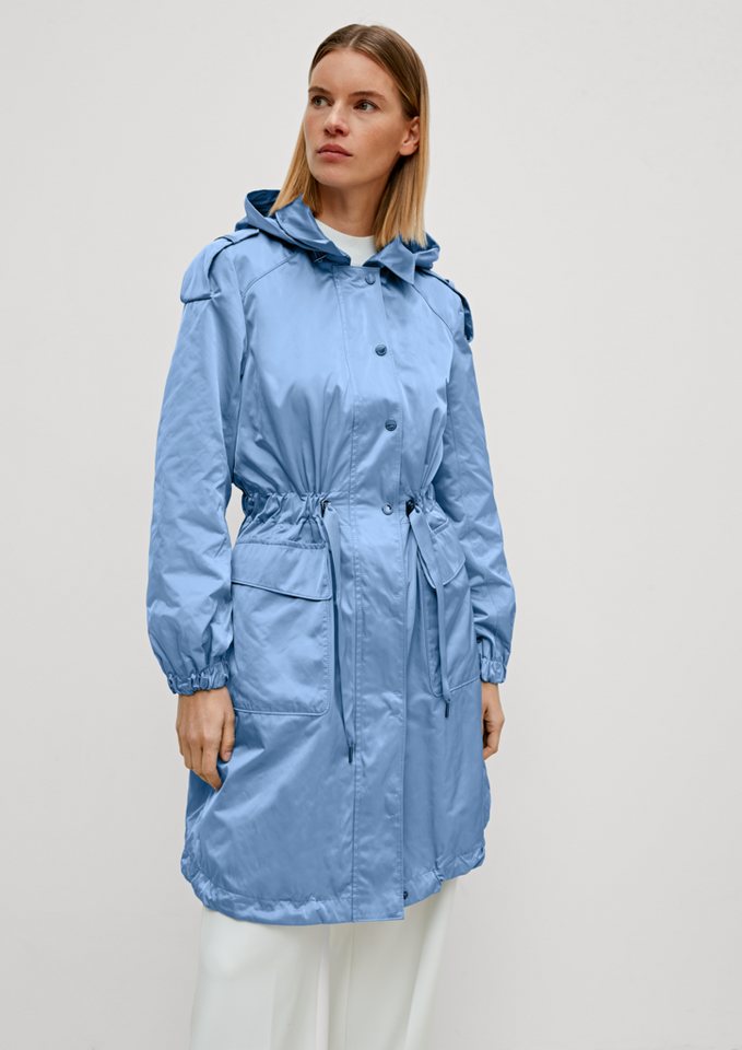 Comma Langmantel Mantel mit abnehmbarer Kapuze Riegel, hat ein Taftfutter,  hochwertig, fest, aus Satin