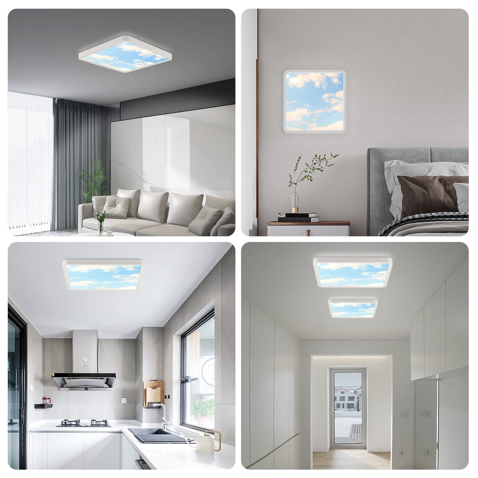 ZMH LED 23W Design, Himmel Dimmbar, fest IP44, Badezimmer LED Deckenleuchte 23cm Flach Neutralweiß Quadratisch integriert, 4000k, Bad Nicht 