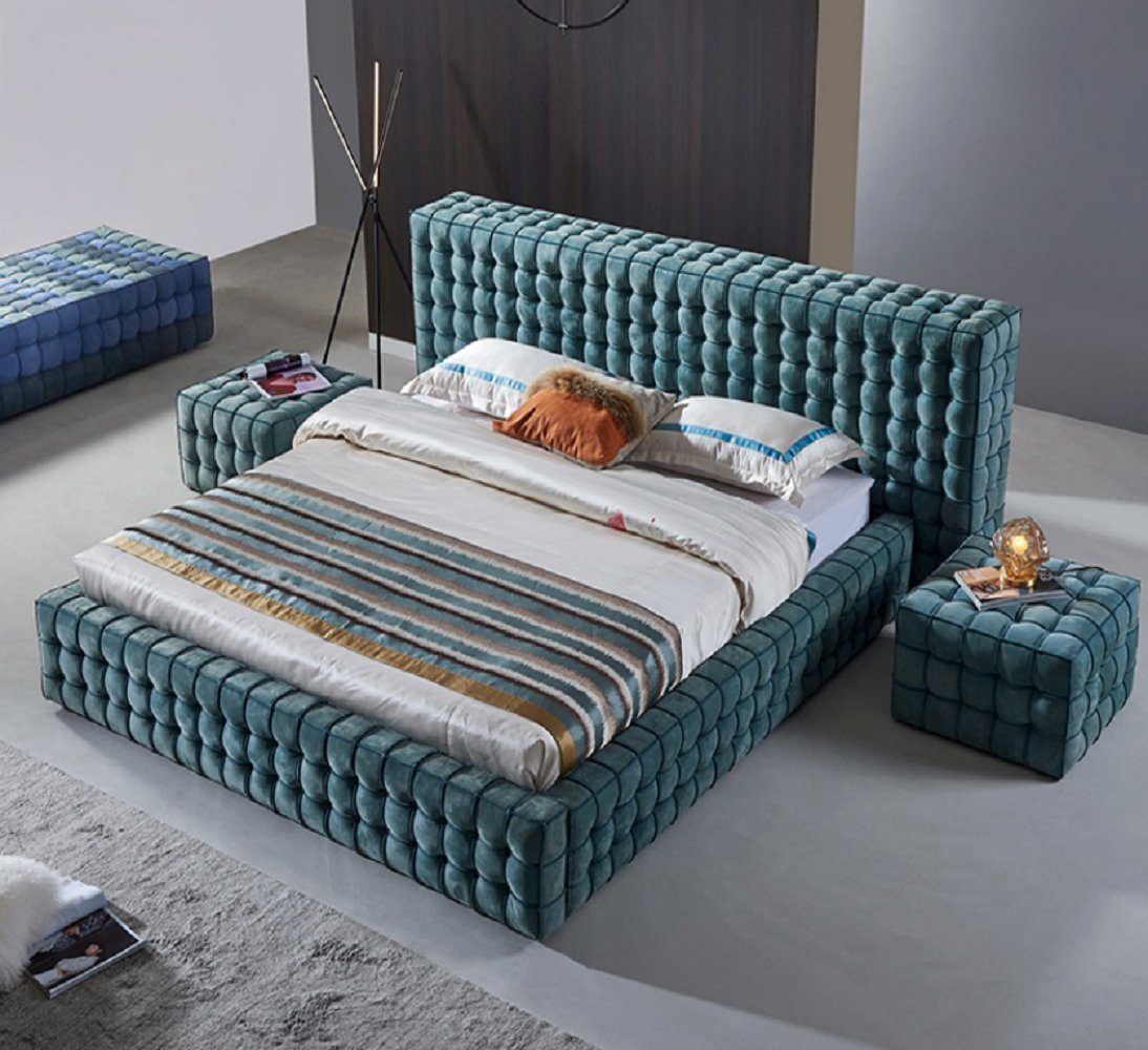 JVmoebel Bett Luxuriöses Türkis Schlafzimmer Bett Designer Doppelbett Holzgestell (1-tlg., 1x Bett), Made in Europa