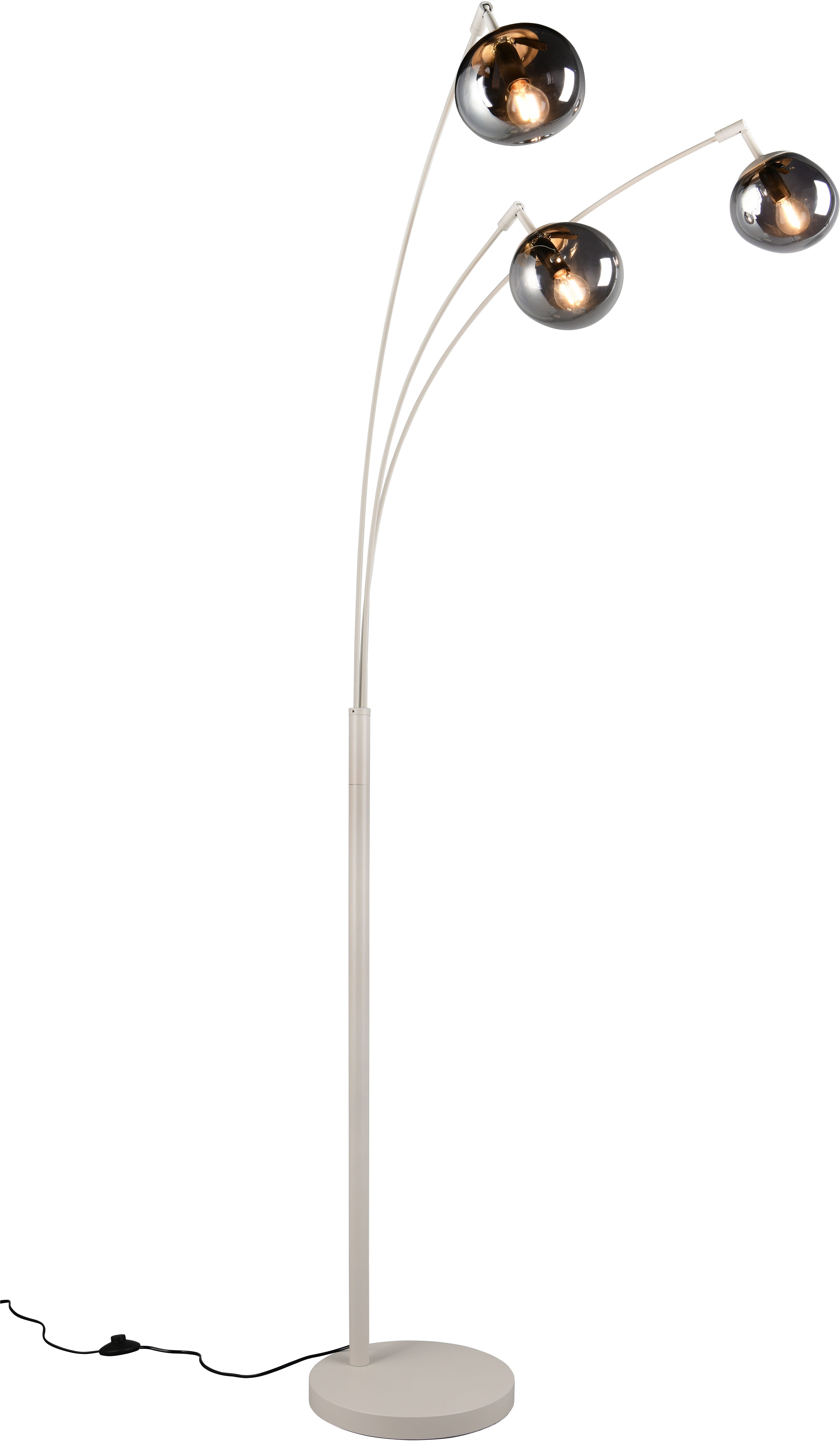 s.Oliver Stehlampe ANJELLA, Stehleuchte exkl 3x E14 max 10W, in warm grey + smoke Glas, Ein-/Ausschalter, Leuchtmittel wechselbar, warmweiß - kaltweiß, mit mundgeblasenen Glas Lampenschirmen in rauchgrau, 195 x 65 x 72 cm