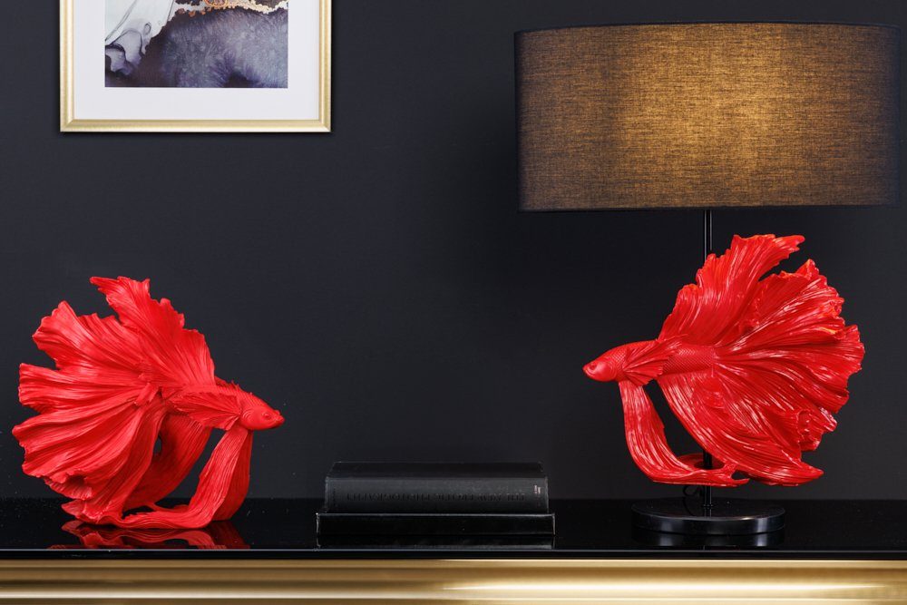 Marmor-Fuß / Fisch-Figur rot, Design · riess-ambiente · CROWNTAIL Leuchtmittel, Ein-/Ausschalter, ohne Tischleuchte · schwarz · Wohnzimmer Schlafzimmer 65cm Stoff ·