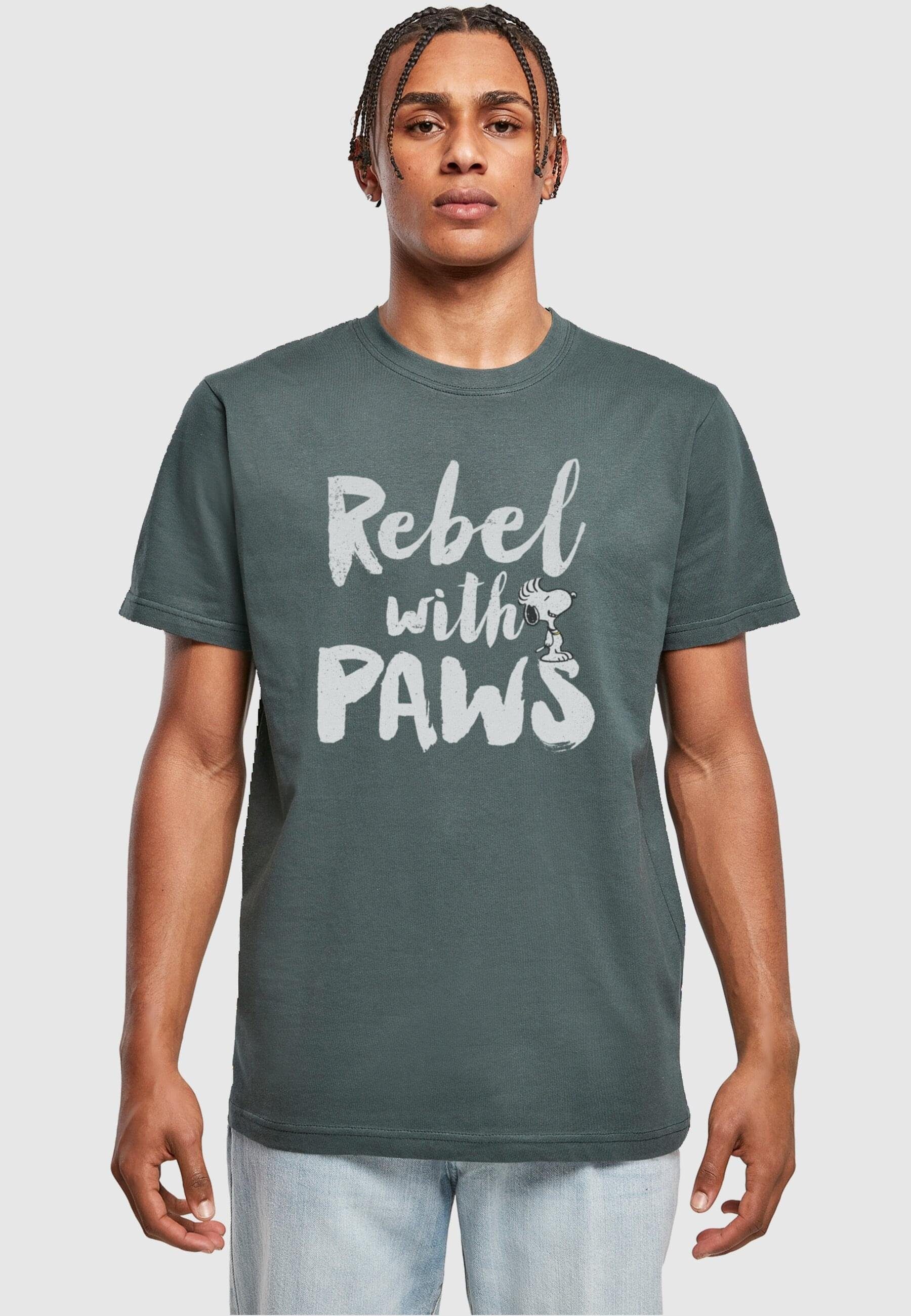 Merchcode T-Shirt Herren (1-tlg) - Rebel T-Shirt Peanuts Round paws Neck bottlegreen with