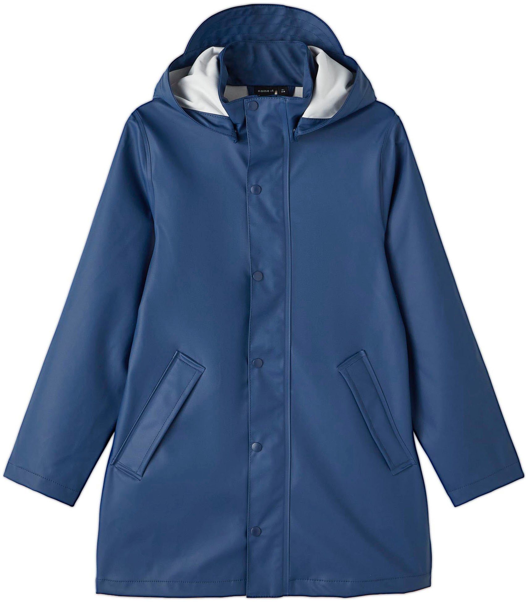 mit NKNDRY Druckknopfleiste LONG Regenjacke verdeckter 1, Name Reißverschluss It RAIN JACKET