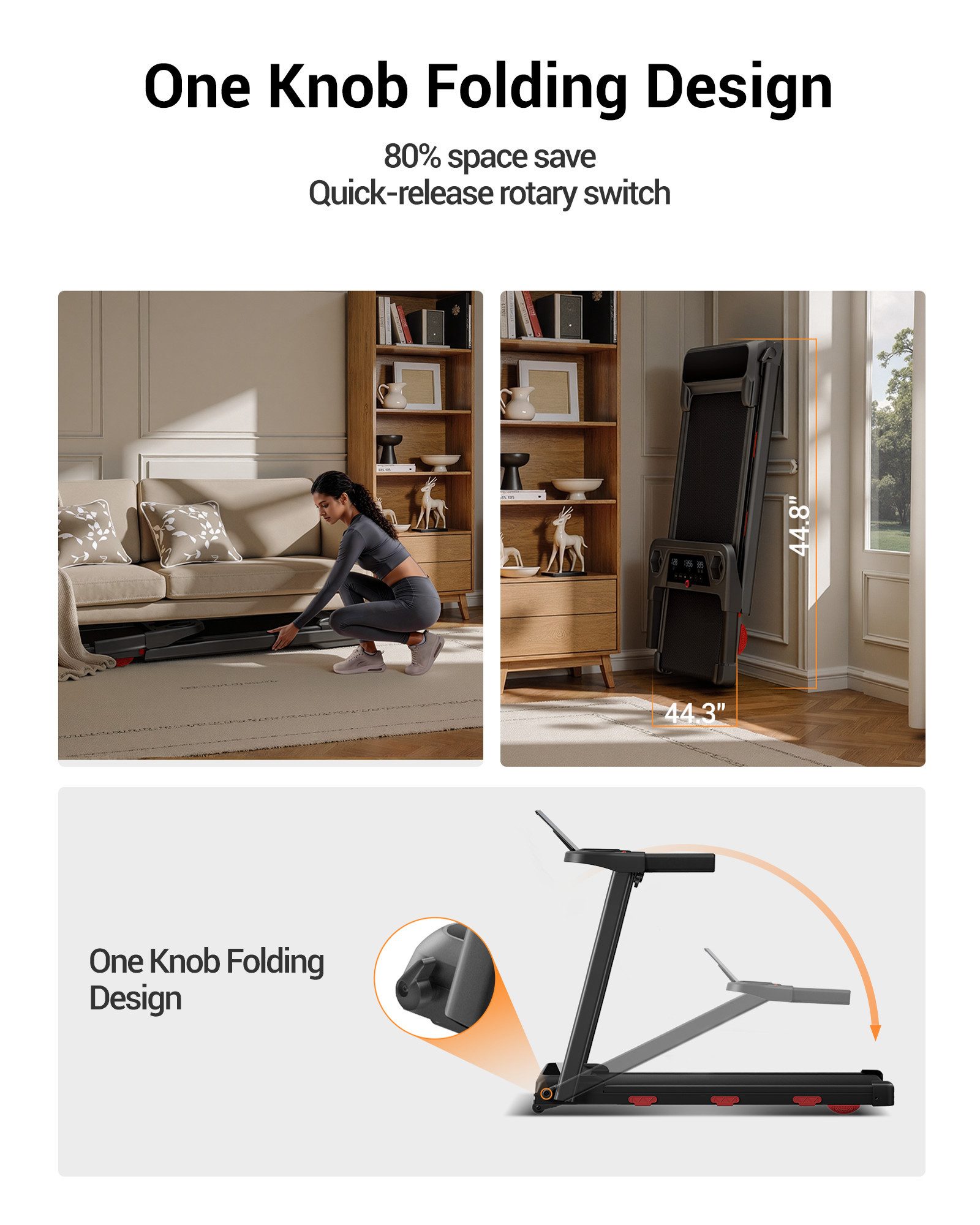 ROBORE Laufband SF60 klappbares Laufband mit 12 Programmen, 18 % Steigung, 12 km/h, mit Touchscreen-LED-Display, bis zu 160 kg