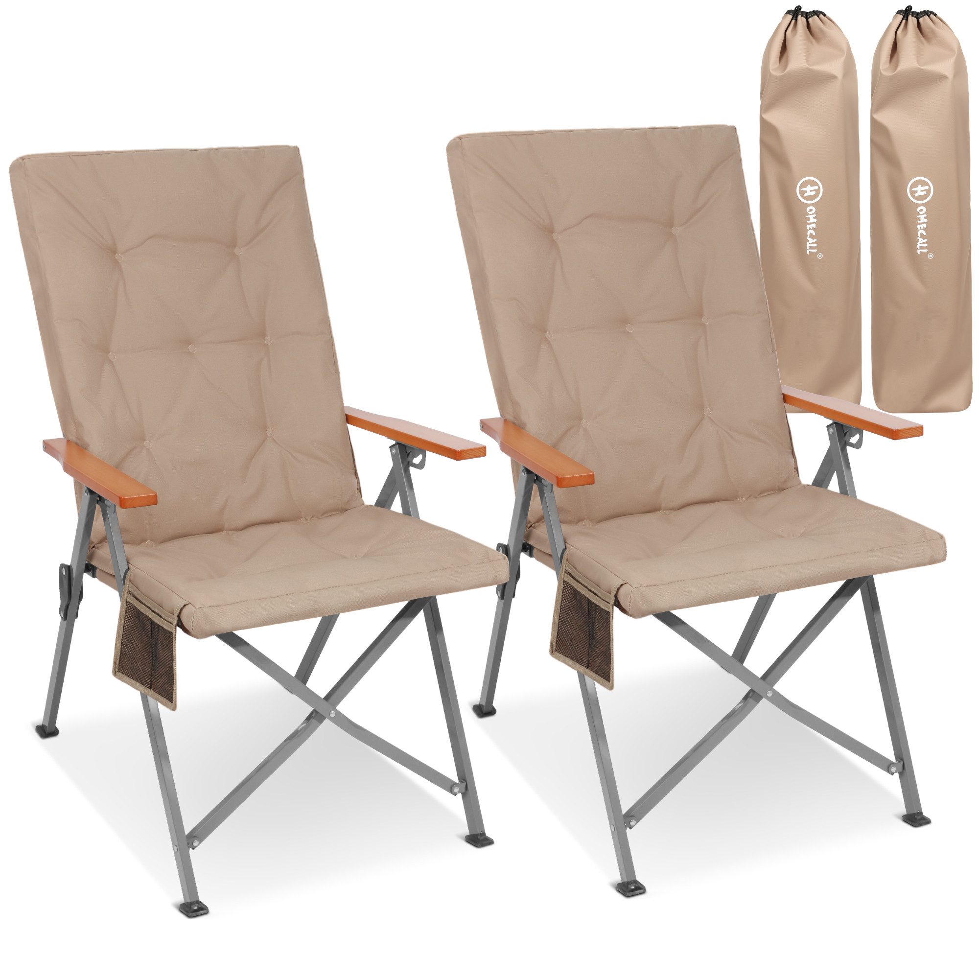 HOMECALL Campingstuhl Faltbar Hochlehner, Beige, 2 St., Standardversion