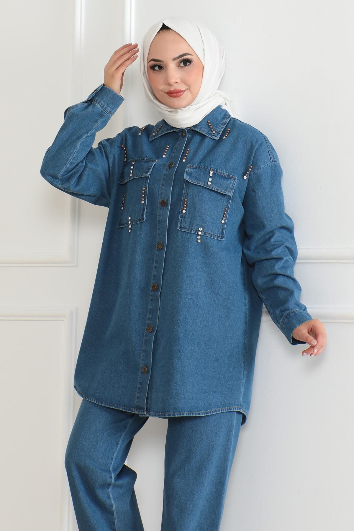 MODAMİHRAM Tunika Stein Detail Denim Set günstig online kaufen