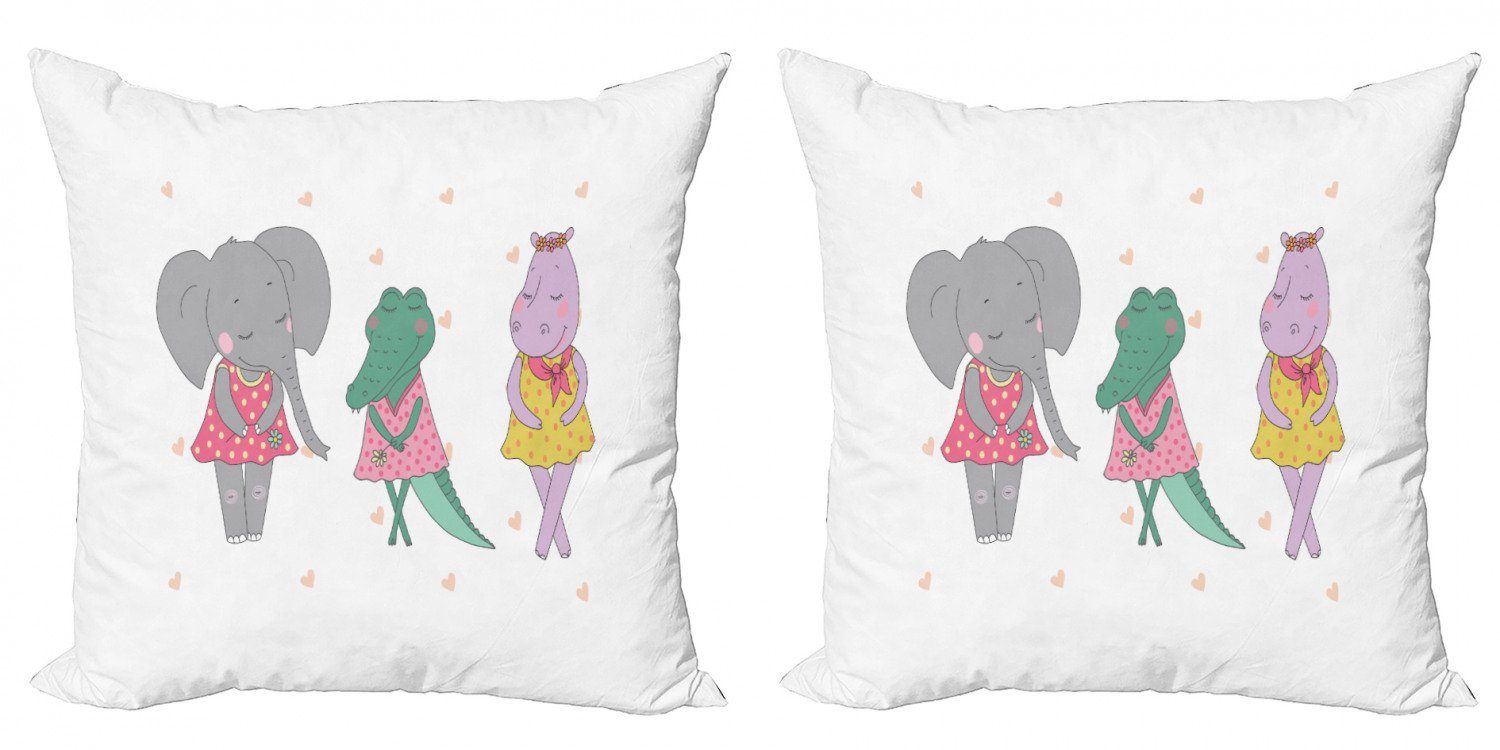 Accent Digitaldruck, Polka-Kleid Nilpferd Elefant Kissenbezüge Abakuhaus (2 Stück), Mädchen Doppelseitiger Modern