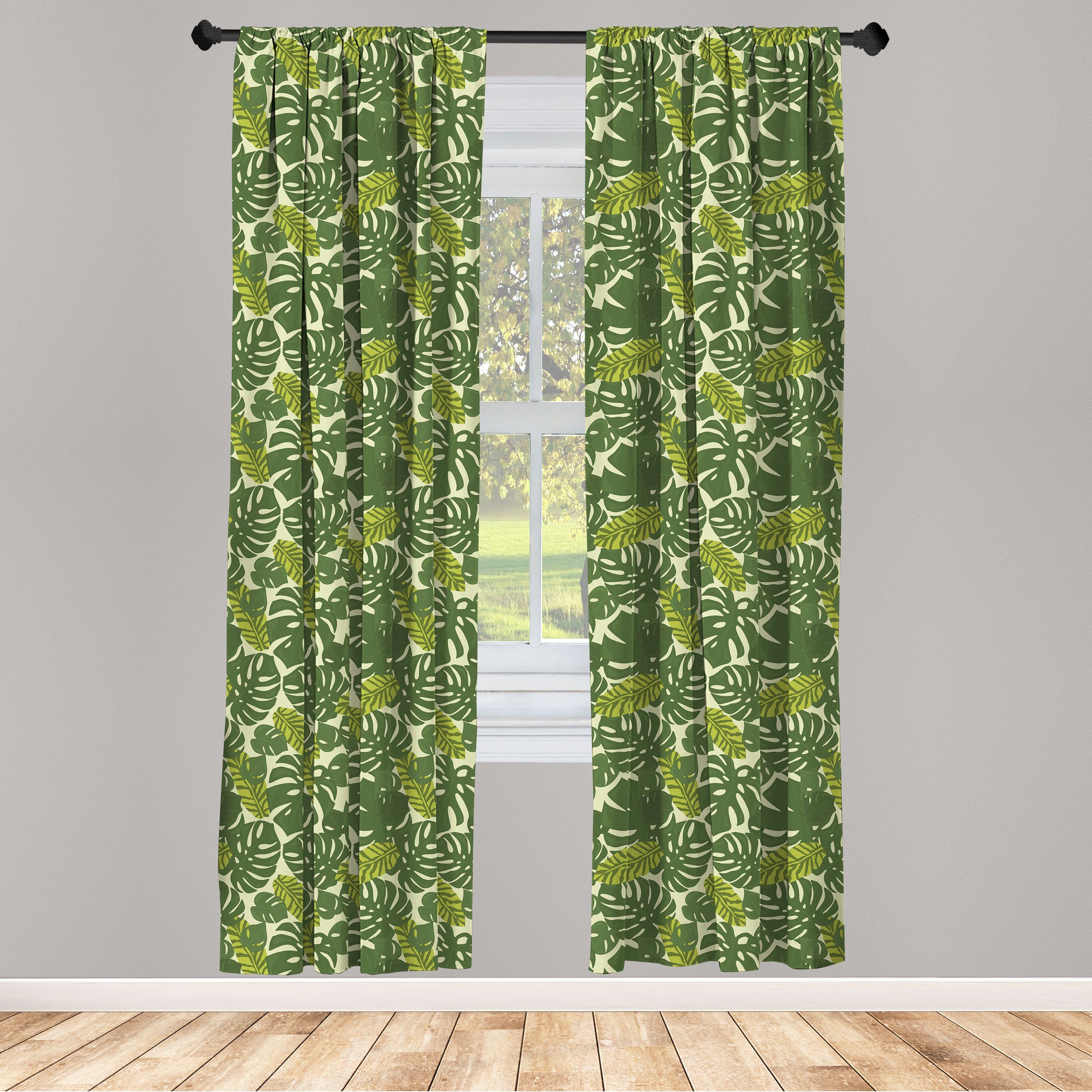Gardine Vorhang für Wohnzimmer Schlafzimmer Dekor, Abakuhaus, Microfaser, Blätter Exotische Wald Monstera Blatt
