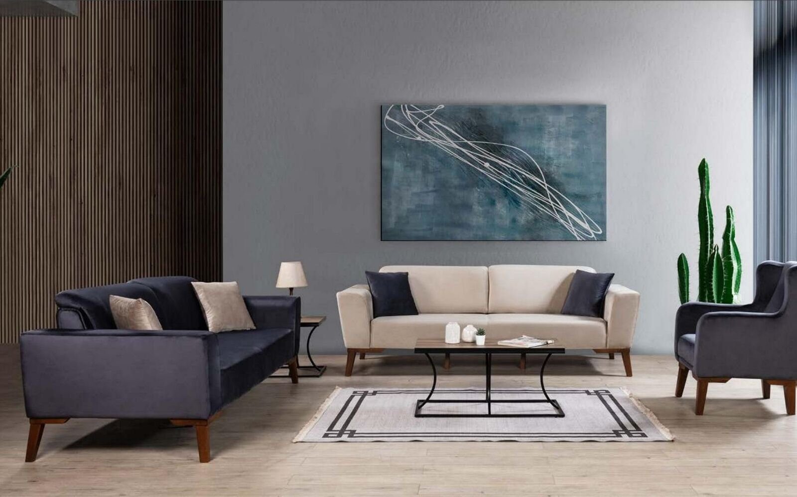 Sofa Set Möbel in Sitzer Europe Neu, Blau Stil JVmoebel 3 Made Sofa Italienischer Design Wohnzimmer