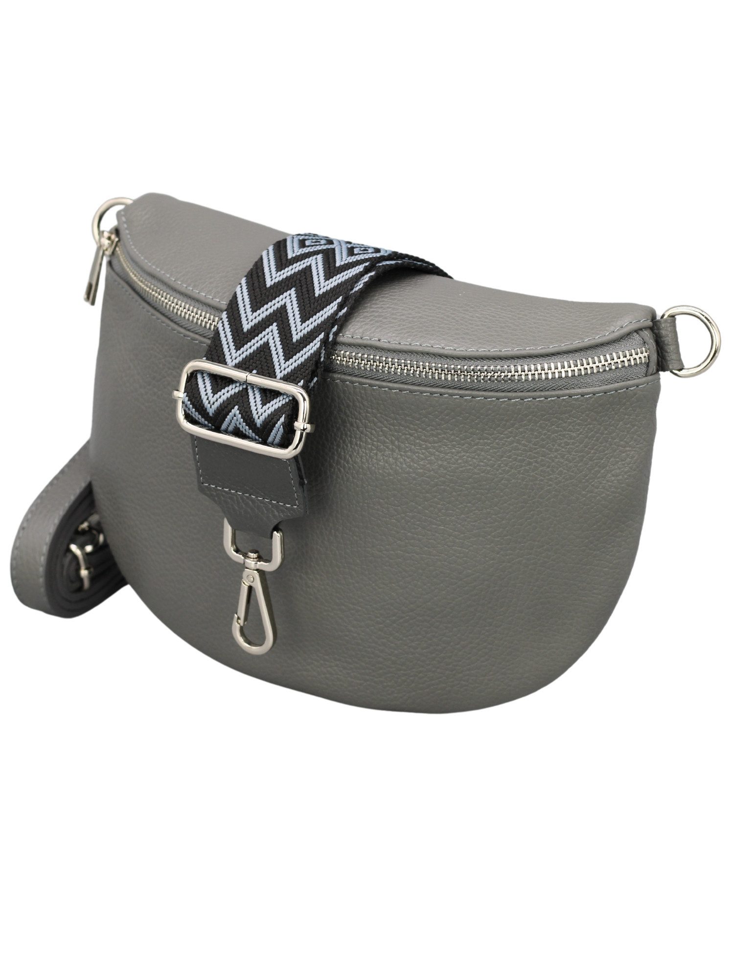 Schultertasche ADA Bauchtasche Damen Leder, mit breiten Gemusterten Riemen
