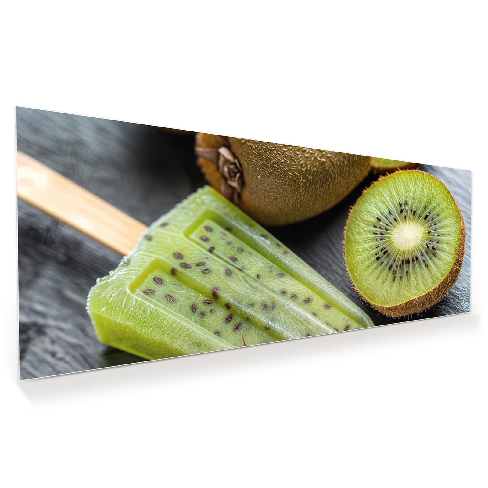 Primedeco Glasbild Wandbild Kiwi Eis am Stiel mit Aufhängung, Essen (21 verschiedene Größen, 1 St), Elegante Aufhängung