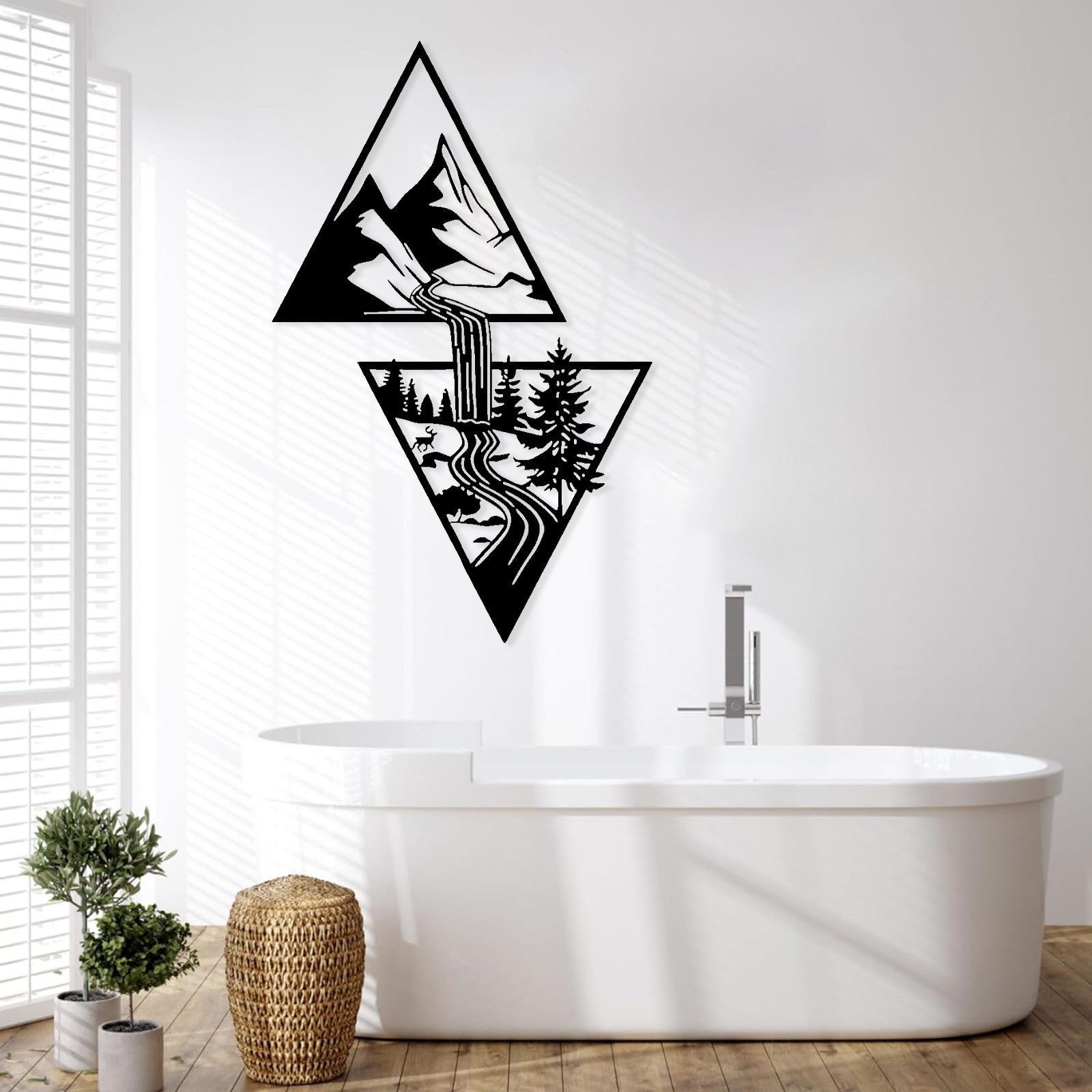 Jumpeak Wanddekoobjekt Wandbehang aus Metall mit Bergen, Bächen,auf und ab gestaffelt, Kunst, Hergestellt aus Metall,Schwarz,Weiß,3 Größe