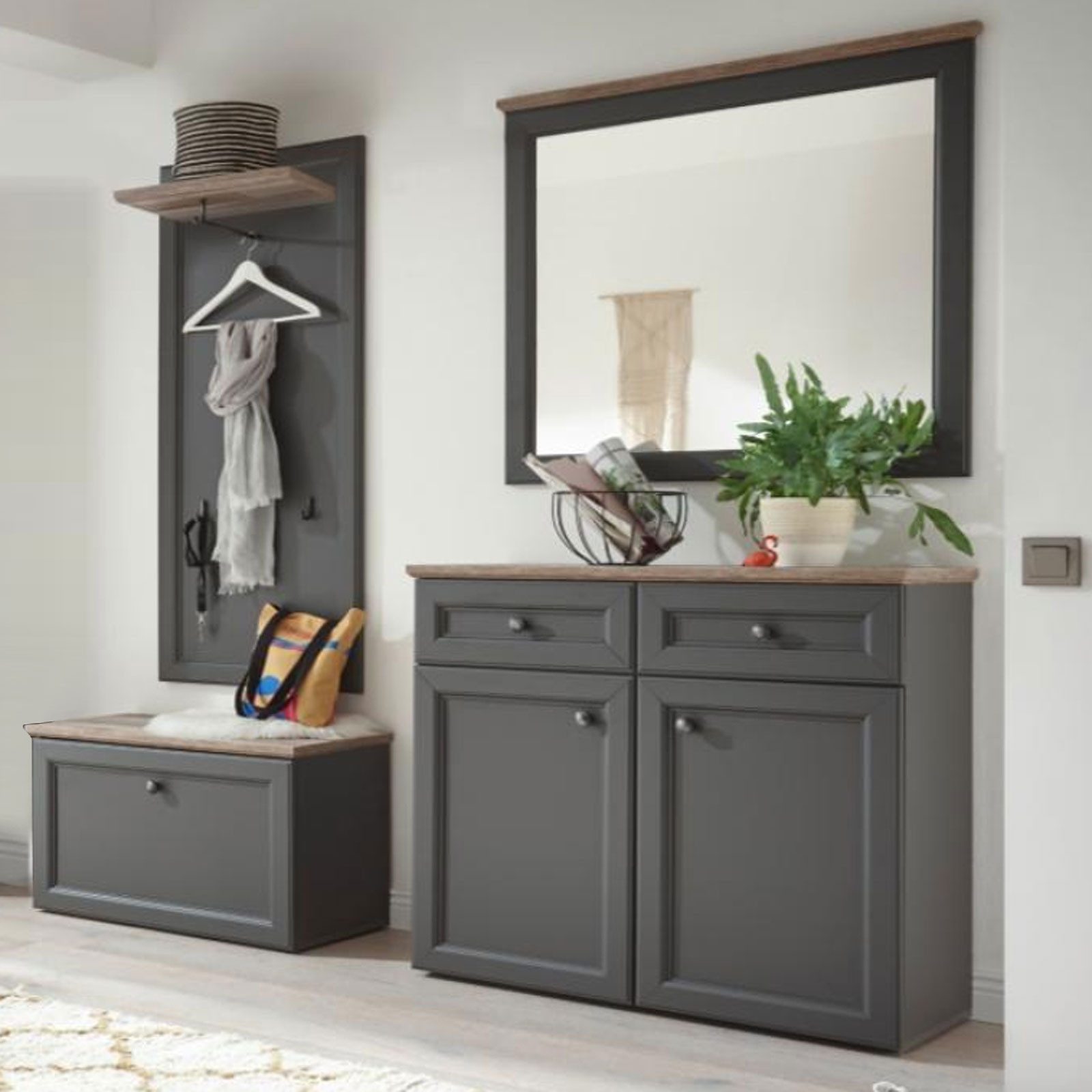 Bega Consult Garderoben-Set Garderobenset Toskana Grau Timber Wood 4-teilig günstig online kaufen