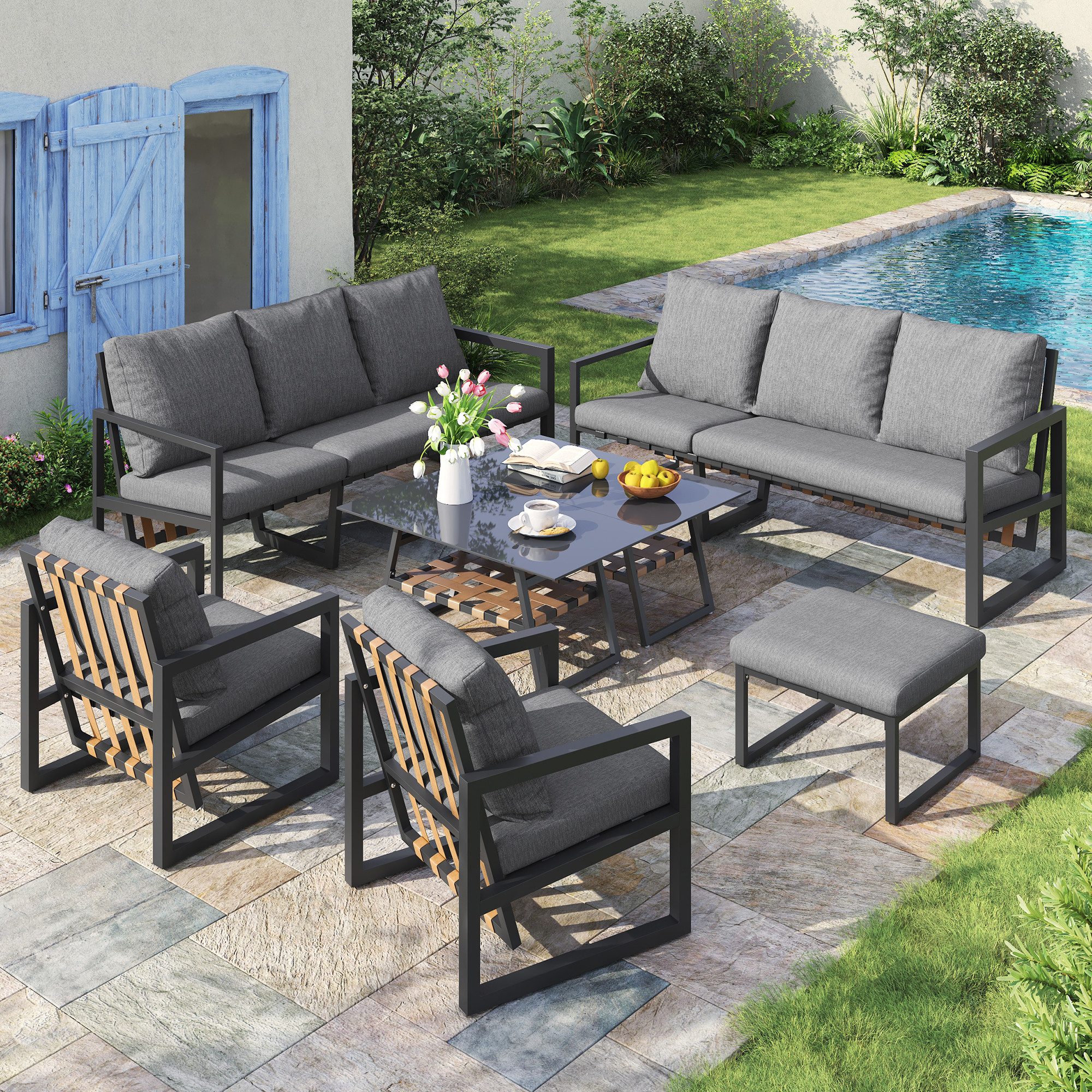 MODFU Gartenlounge-Set mit atmungsaktive Kissen, (Outdoor-Sofa-Set, günstig online kaufen