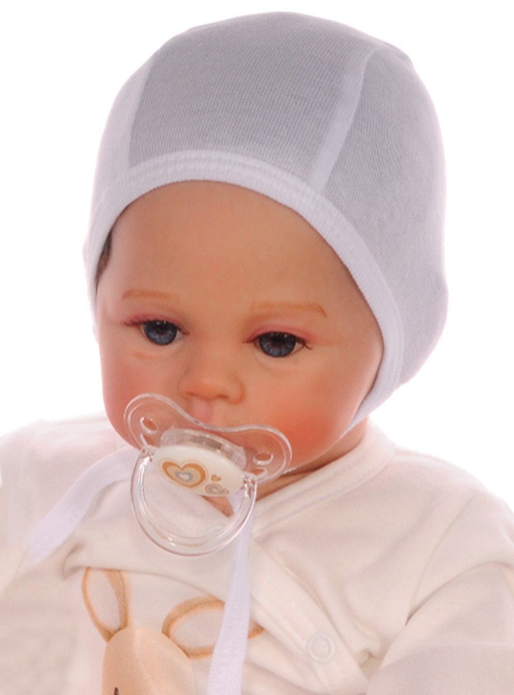 Erstlingsmütze Baby Mütze in Weiß für Frühchen und Neugeborene nach dem Baden