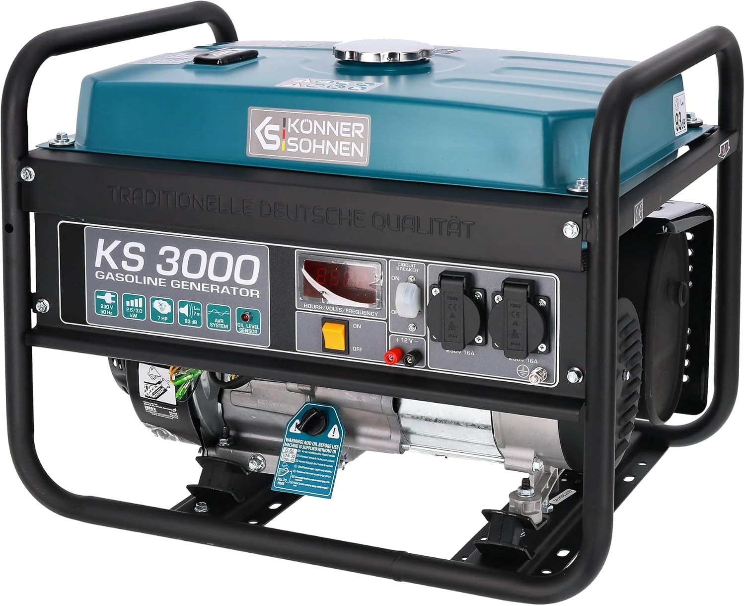 Könner & Söhnen Stromerzeuger KS 3000, 3,00 in kW, (Benzingenerator mit AVR und 100% Kupferwicklung, 1-tlg., Zuverlässige Notstromquelle für Haus, Garten und Camping), LED-Display, AVR-Regler, K&S Motor, Großer Tank
