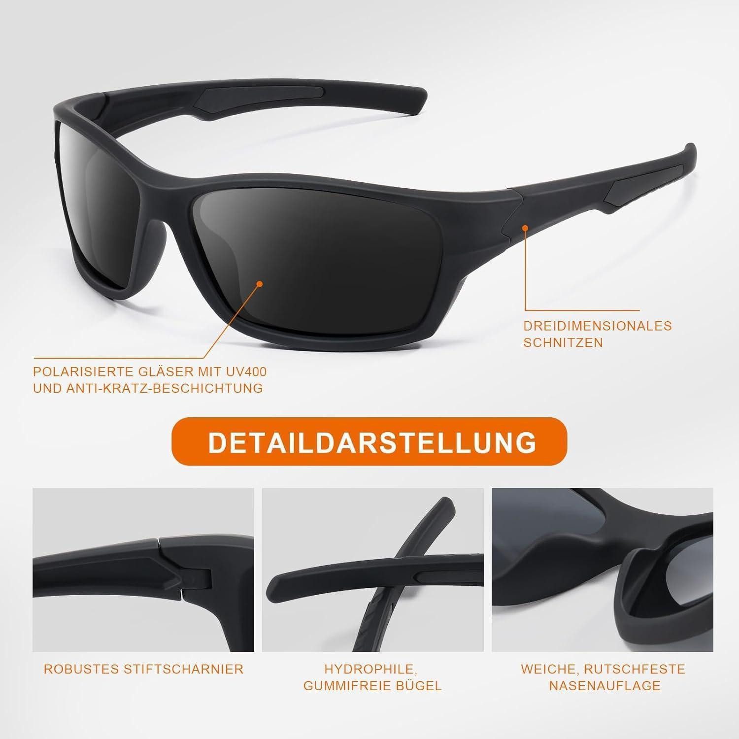 LuxusKollektion Monoscheibensonnenbrille Sportbrille Herren Damen Polarisierte UV400 Fahrrad Angeln Weiß Rot