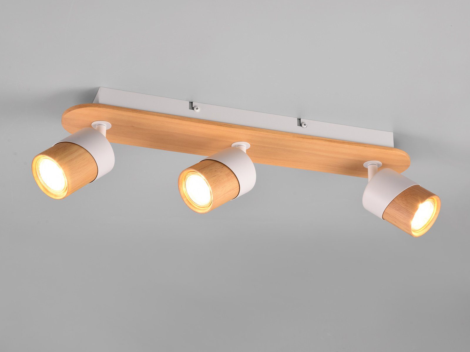 meineWunschleuchte LED Deckenstrahler, Dimmfunktion, LED wechselbar, warmweiß, innen, Holz-lampe Spot schwenkbar, Deckenstrahler Treppenhaus 48cm