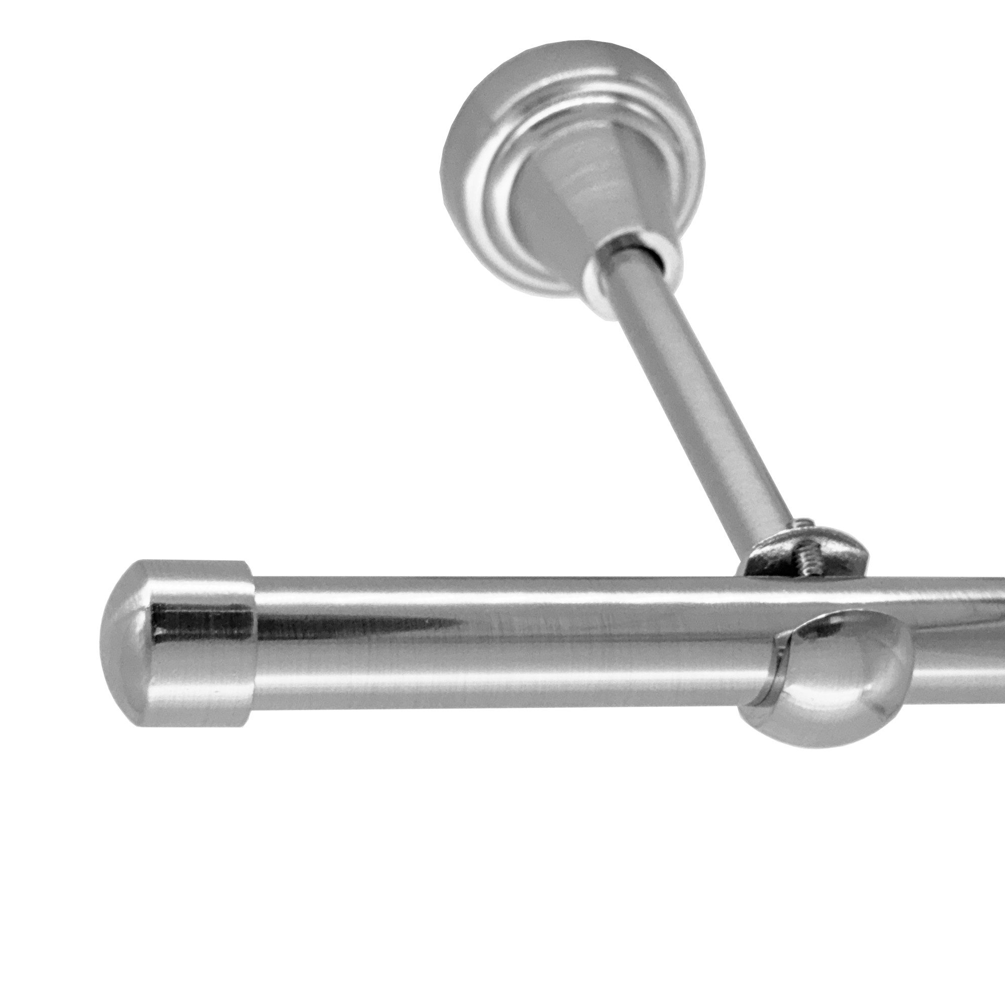 BASIT Gardinenstange Rohr Edelstahloptik 16 mm mit Wandträgern 280 cm E17, Ø 16 mm, 1-läufig, verschraubt, Metall, H14 280 cm E17 Kappe