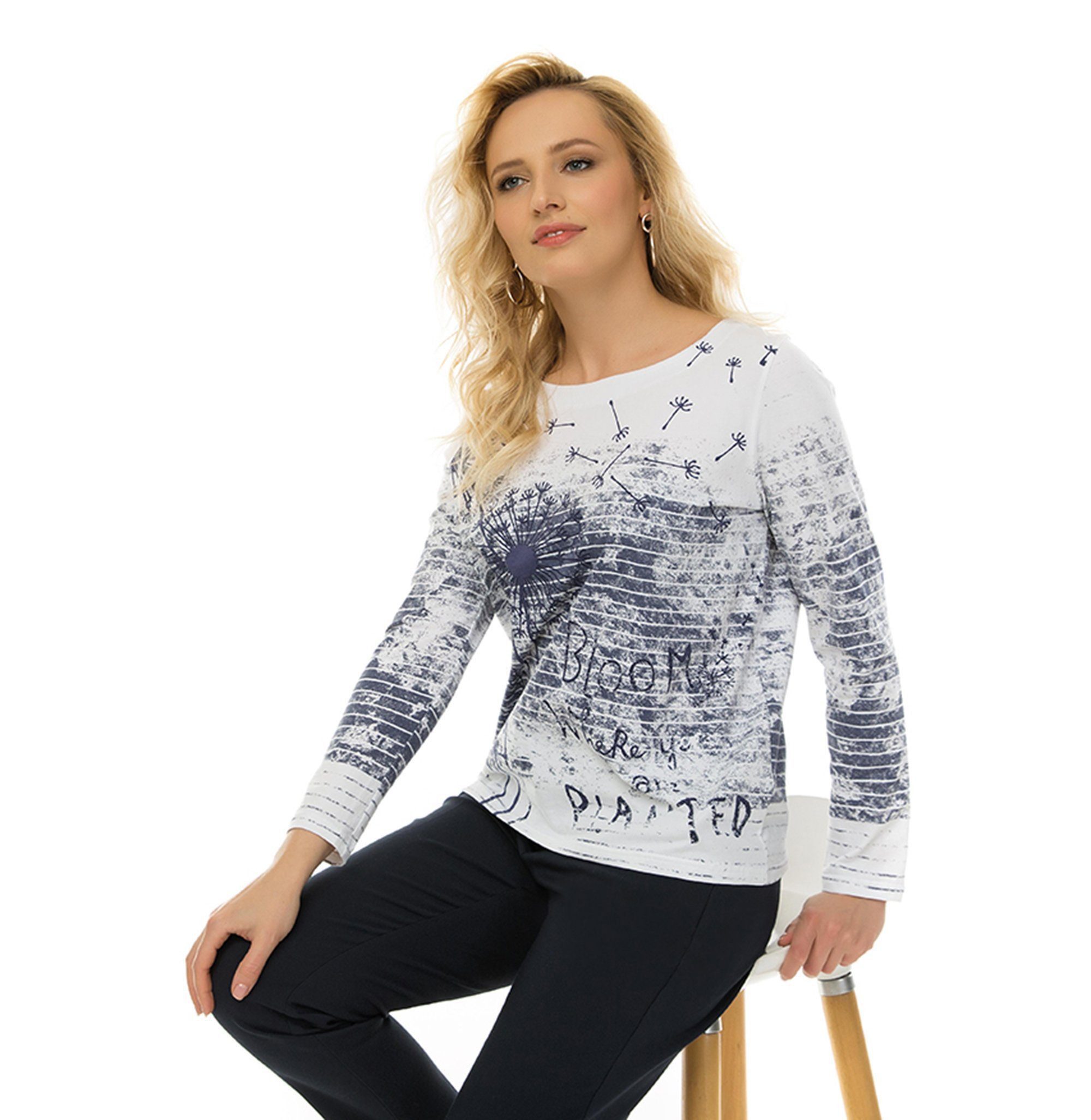 Strickpullover mit stilvollem Streifen- und Blumendruck