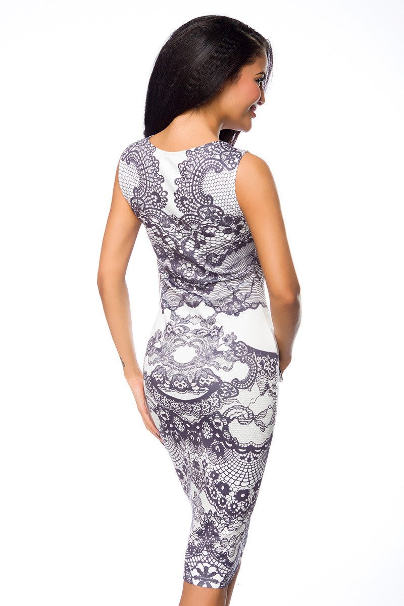 Atixo Minikleid Schwarz weißes Damen Baumwoll Sommerkleid mit Spitzenmuster knielang E