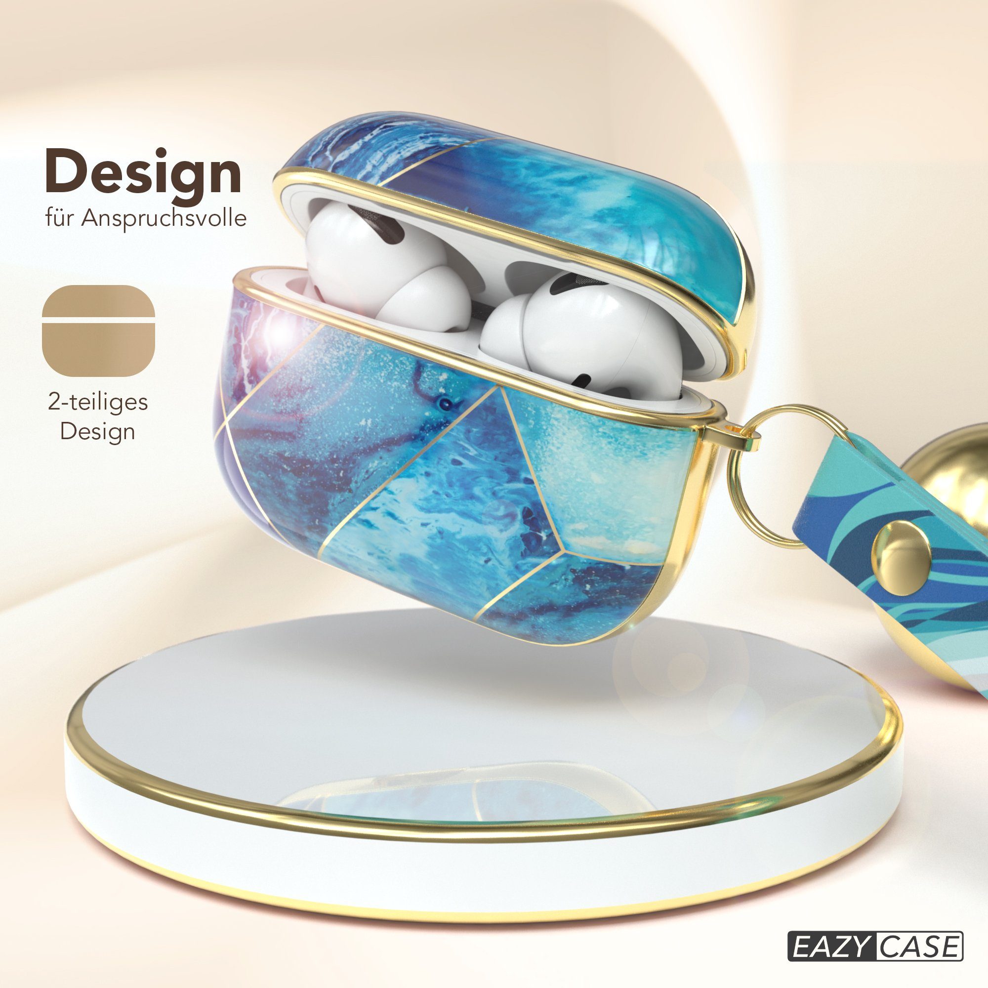 EAZY CASE Kopfhörer-Schutzhülle IMD Motiv Case kompatibel mit Apple AirPods Pro, Kratzschutz für Airpods Pro Lade Case Rutschfestes Etui Blau / Gold