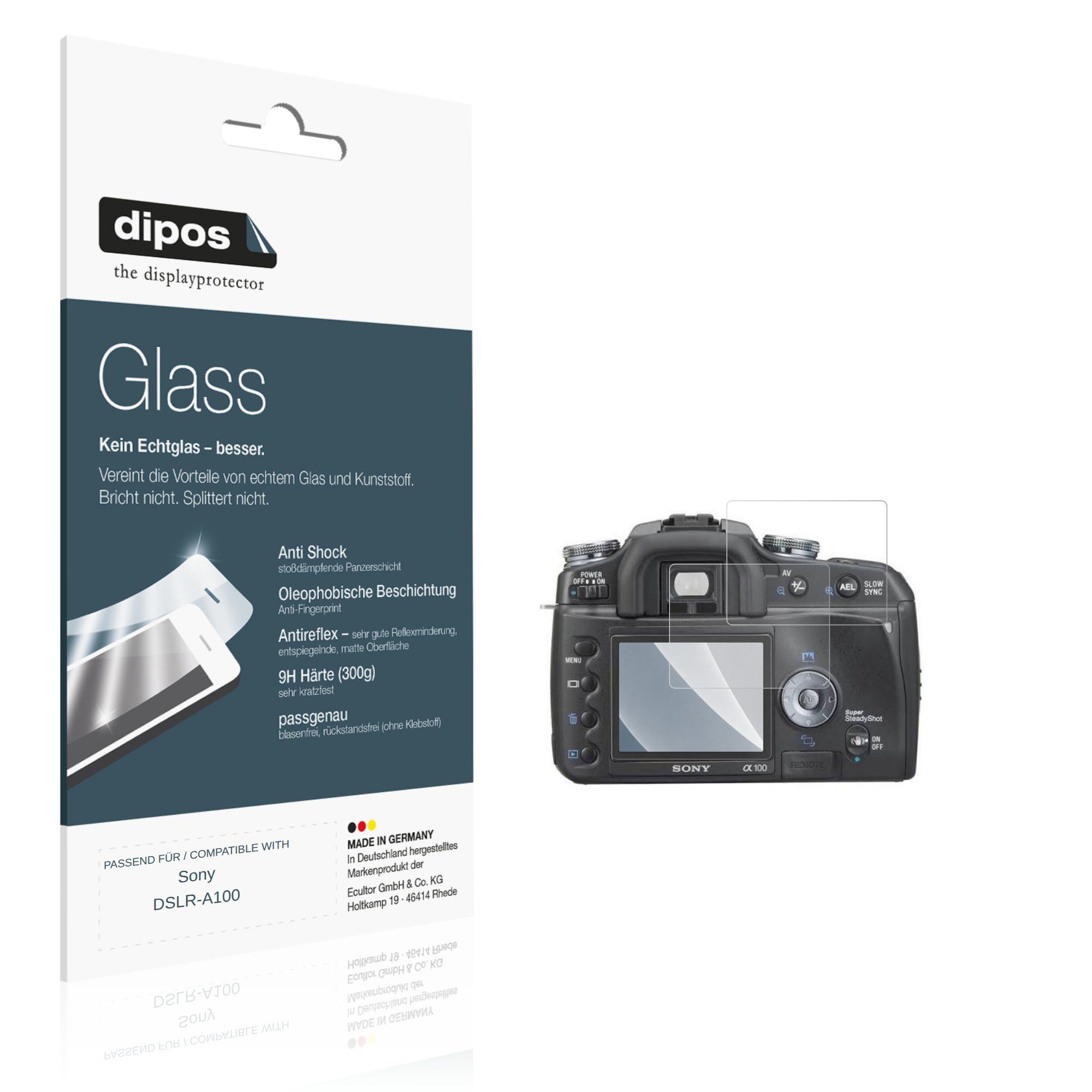 dipos Displayschutzfolie Schutzfolie für Sony DSLR-A100, 2 Stück, Displayschutz Schutz Folie Made in Germany