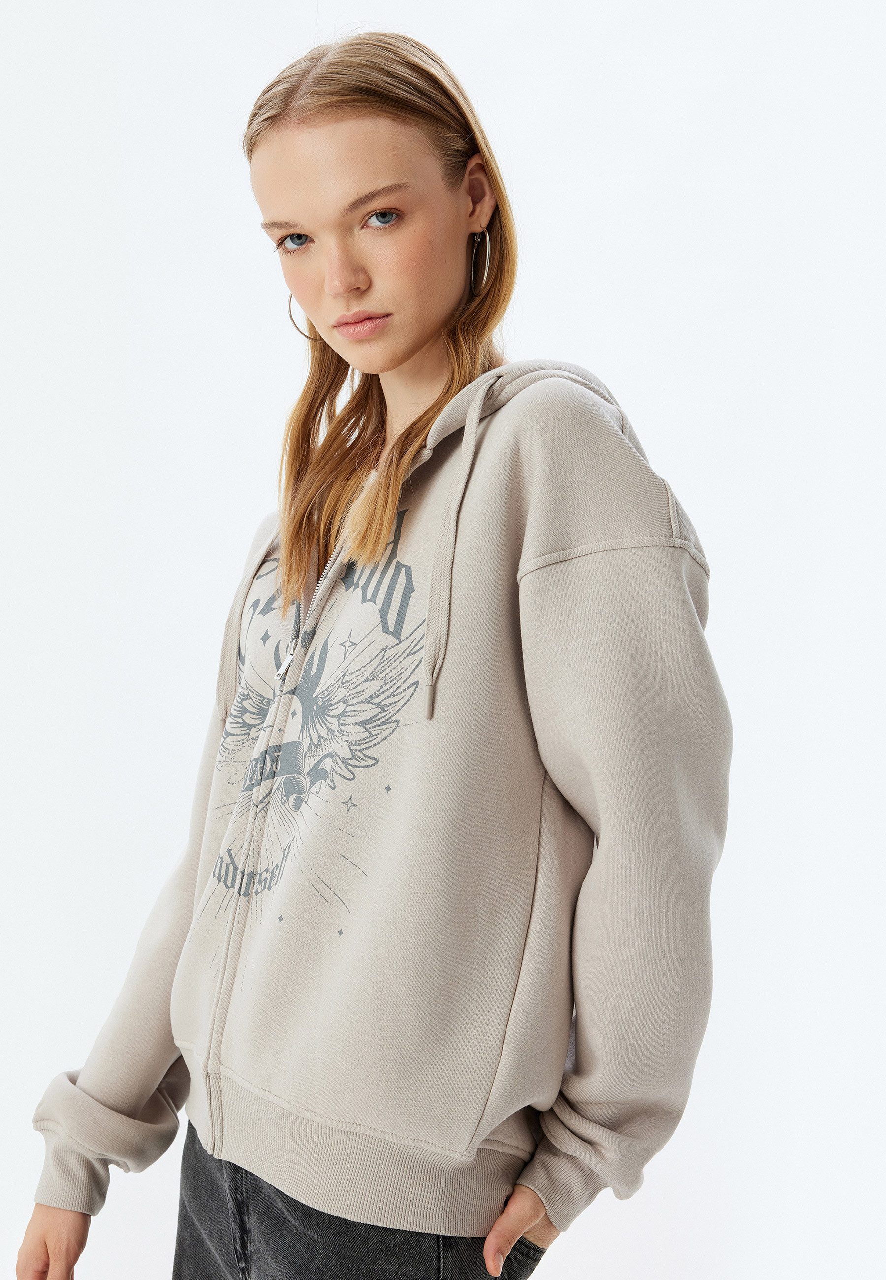 Koton Kapuzensweatshirt Mit Kapuze-Vollreißverschluss Mit Aufdruck