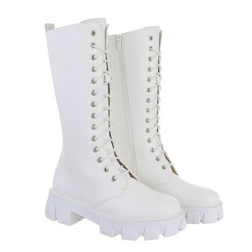 Ital-Design Damen Schnürschuhe Freizeit Stiefel Blockabsatz Schnürstiefel in Weiß