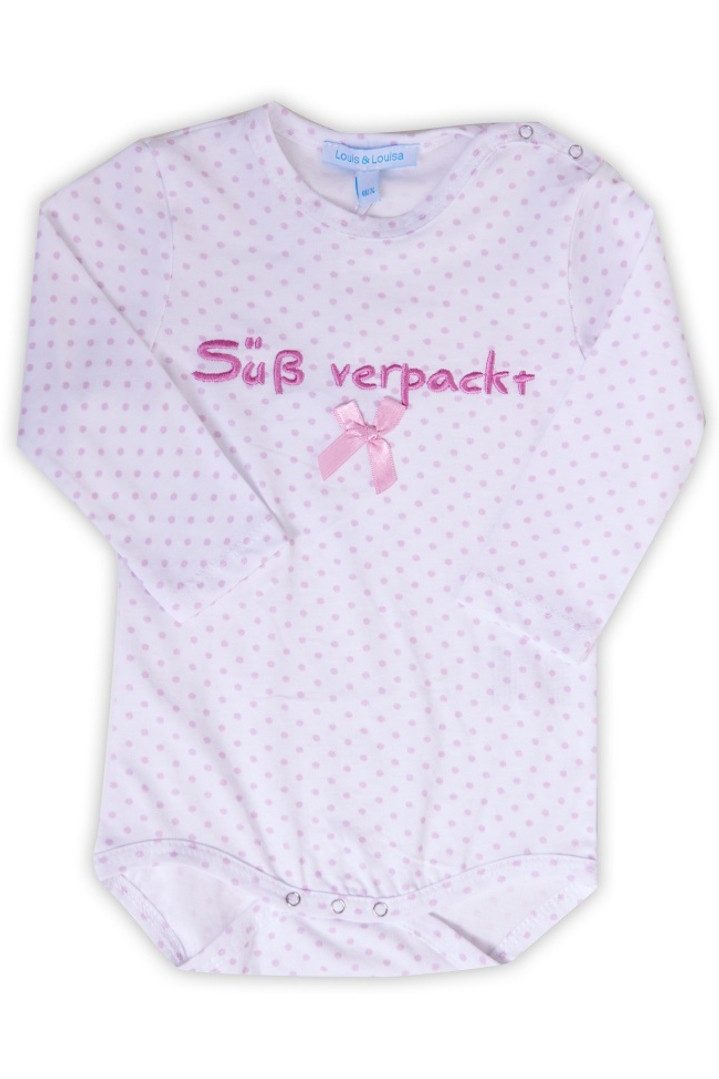 Louis & Louisa Trachtenkleid Baby Body - SÜß VERPACKT/LANGARM - weiß/rosa