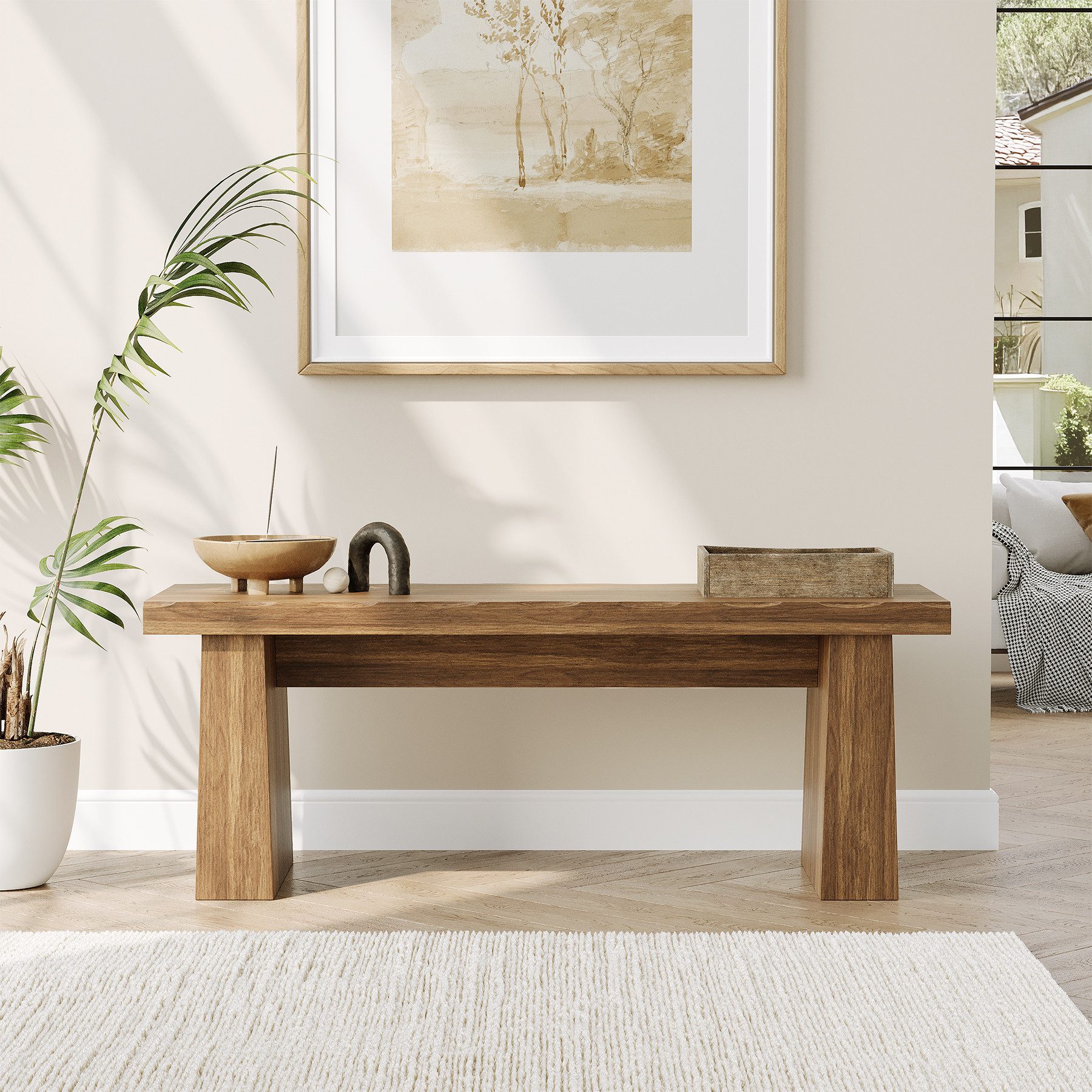 Tribesigns Schuhbank 120 cm Eingangsbank, Sitzbank aus Holz mit stabilem Gestell, (Landhaus-Holzbank, für Esszimmer, Wohnzimmer, Schlafzimmer, Flur, einfache Montage)
