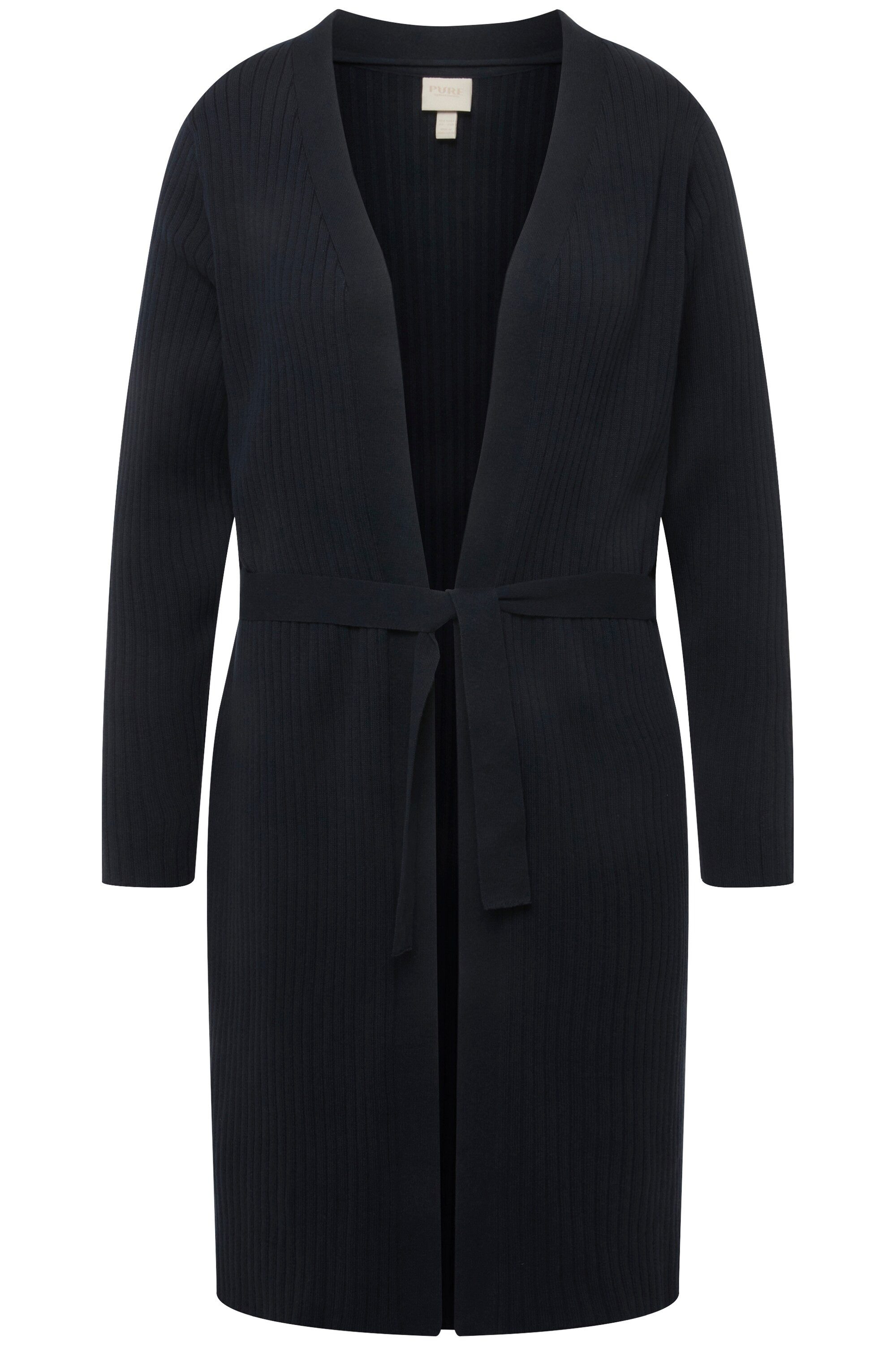 Ulla Popken Strickjacke Long-Strickjacke Rippstrick Bindegürtel günstig online kaufen