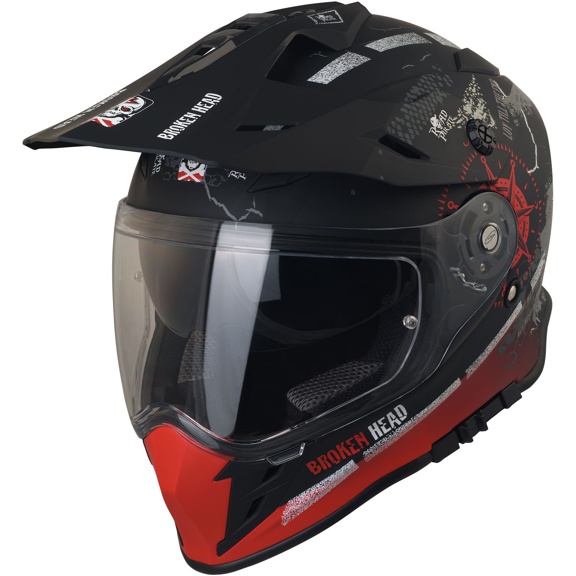 Broken Head Motorradhelm Road Pirate VX2 Rot - Endurohelm, inkl. Sonnenblende