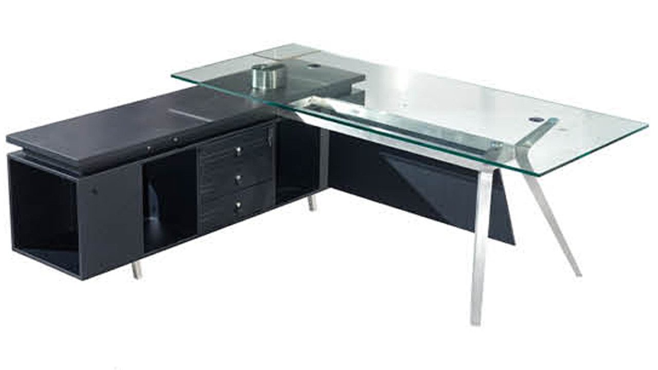 JVmoebel Eckschreibtisch Eleganter Eckschreibtisch Modernes Design aus MDF & Edelstahl SOFORT (Eckschreibtisch), Made in Europa