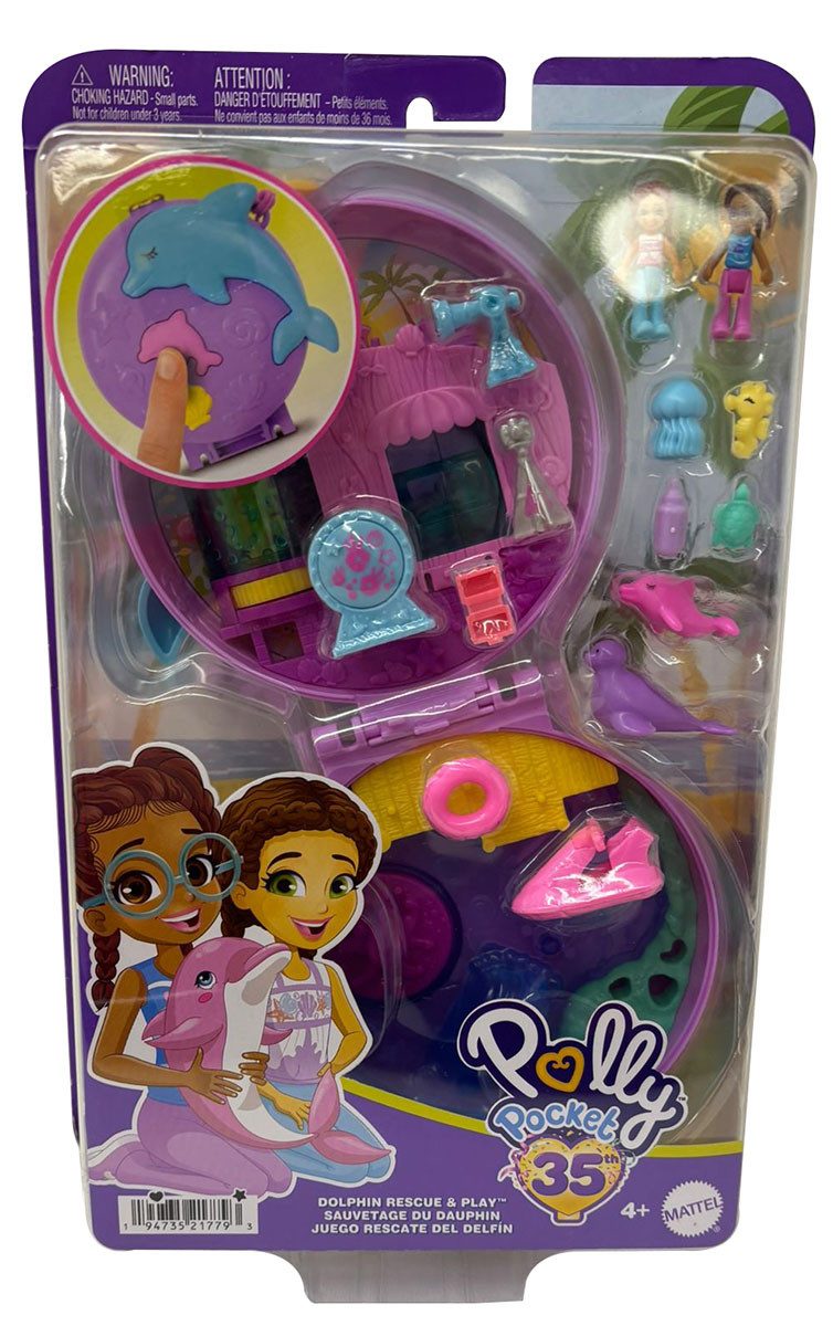 Polly Pocket Spielfigur 2er-Set Polly Pocket HWN96 Delfin Rettungsstation Schatulle und HWN98
