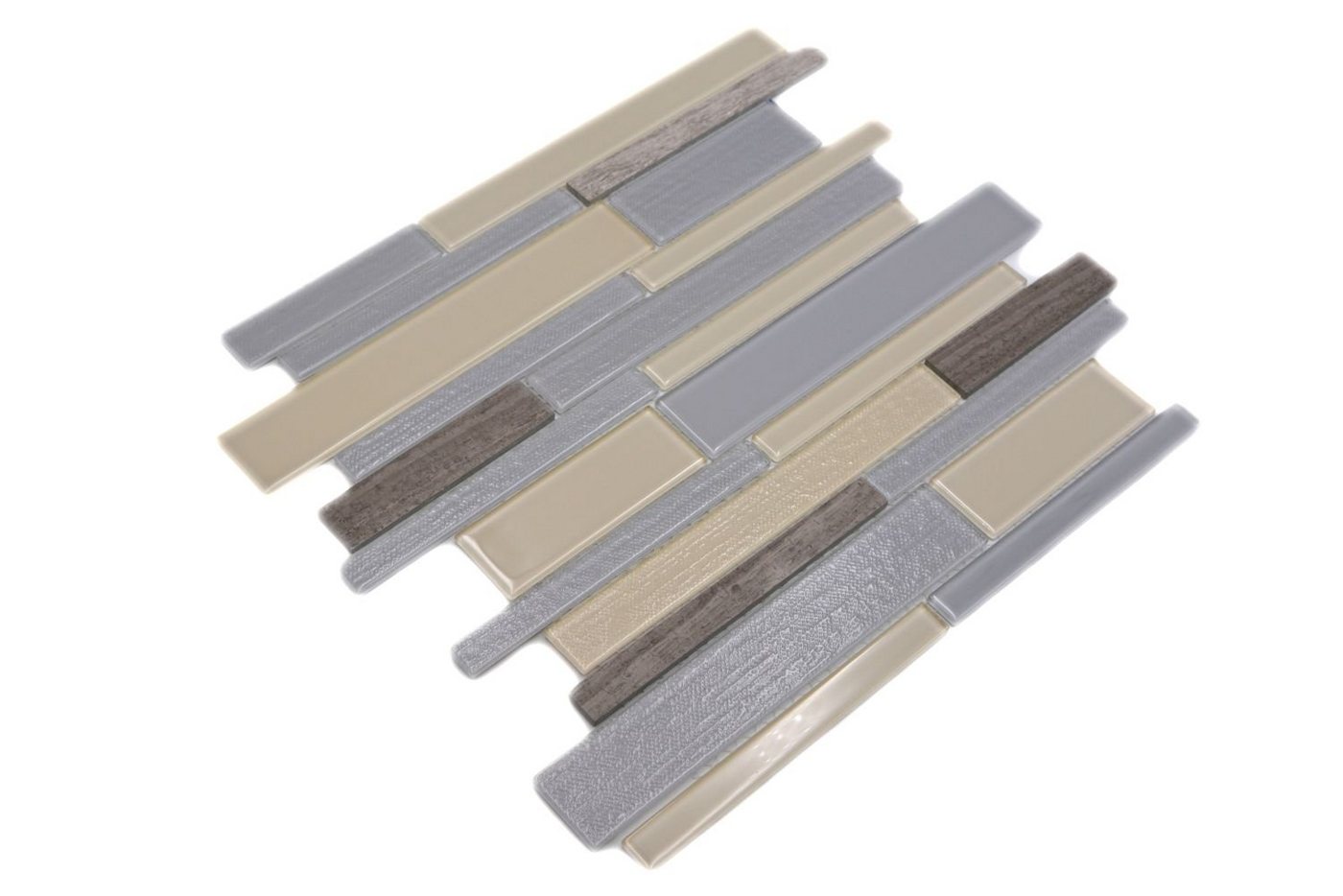 Thumbnail - Mosani Mosaikfliesen Glasmosaik Naturstein Mosaikfliesen Verbund Stäbchen beige grau