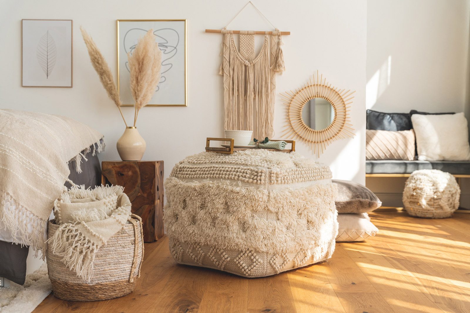 Qiyano Hocker Pouf Amare Groß Natur günstig online kaufen
