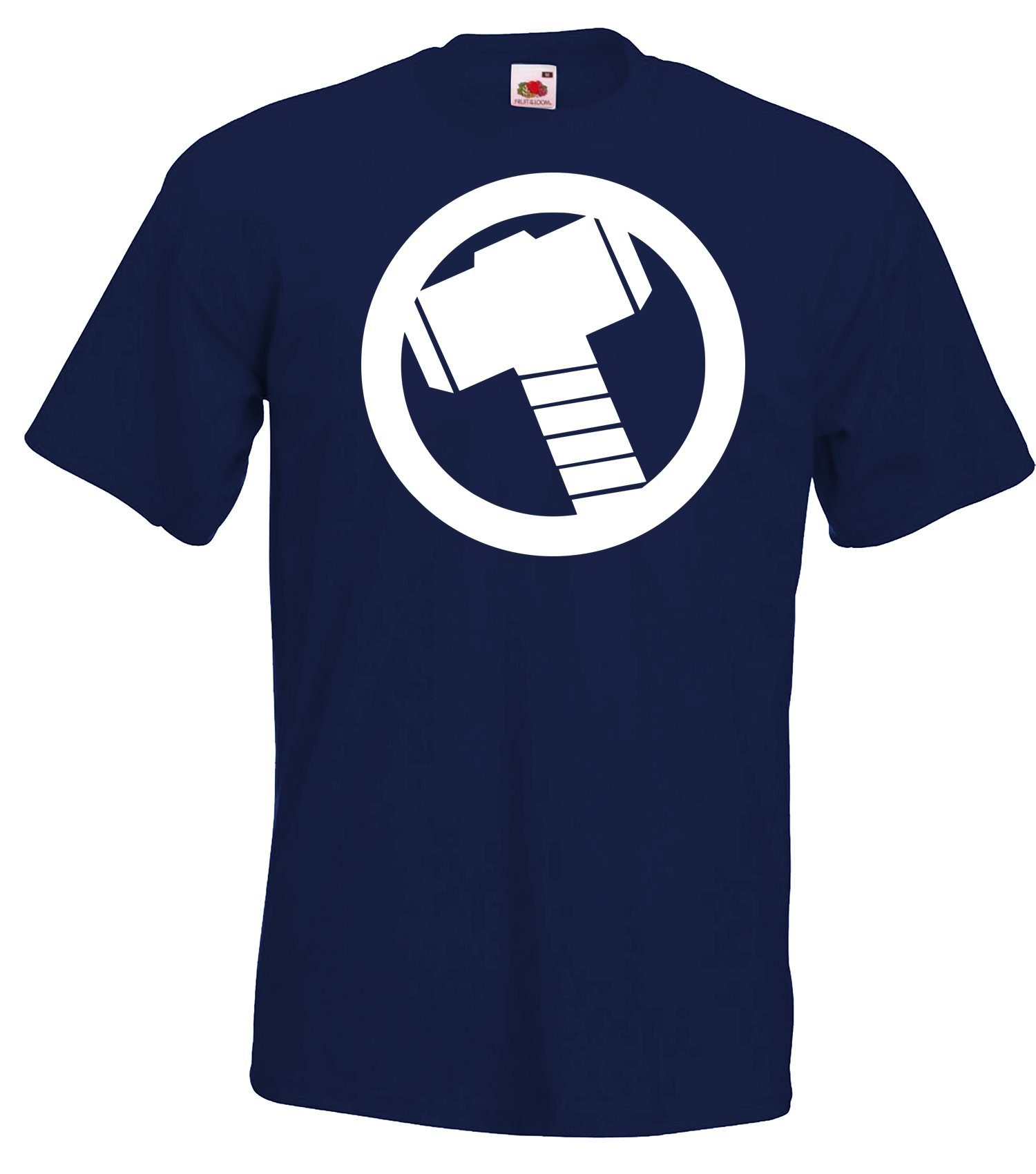 mit T-Shirt T-Shirt Youth trendigem Hammer Navyblau Herren Frontprint Designz Odin T-Shirt Thor