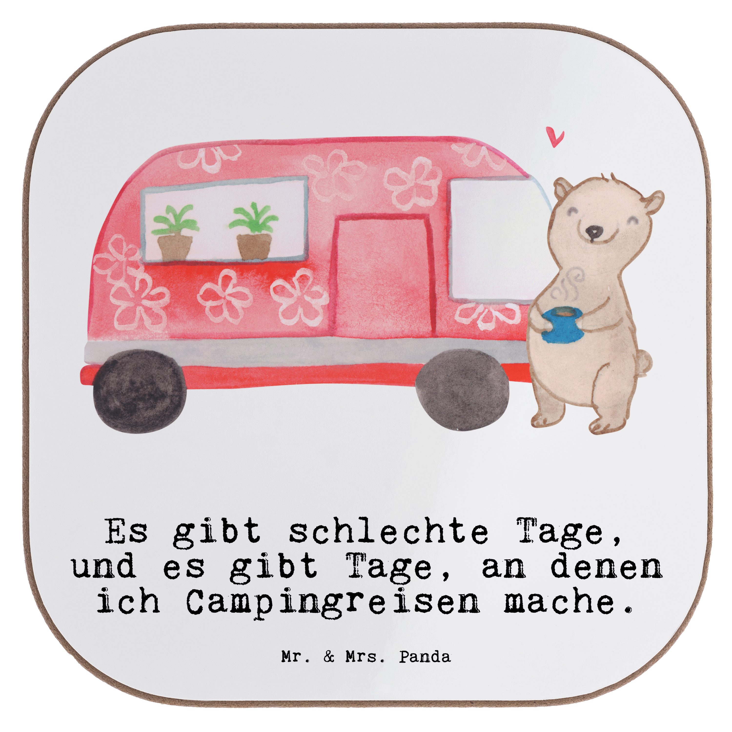 Bär 1-tlg. Mrs. Geschenk, & Schenken, Getränkeuntersetzer Weiß Camper Glasuntersetzer, - Sport, Mr. - Panda Tage