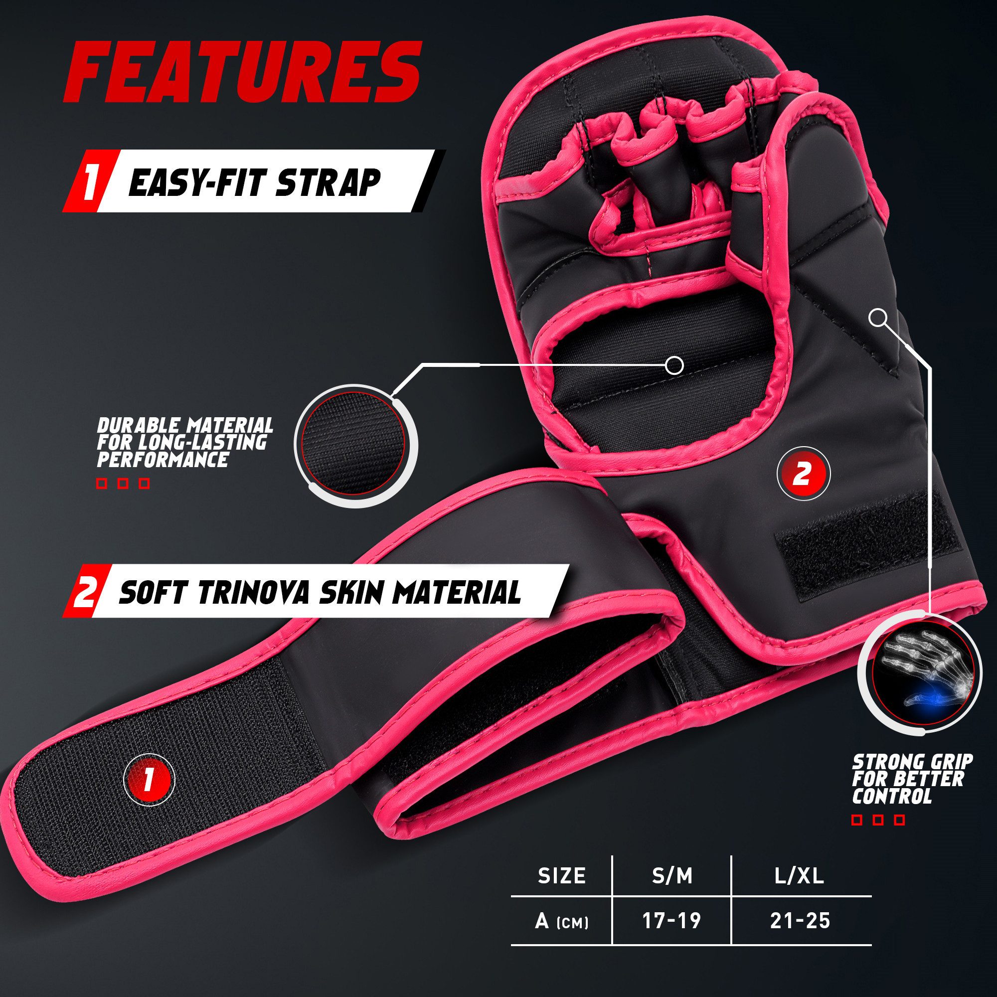 JAG GEARS Boxhandschuhe MMA-Sparringhandschuhe Grappling-Handschuhe Boxtraining und Kampfsport (Set, 1x pair), Open-Palm Design mit High-Density Polsterung & Knöchelschutz