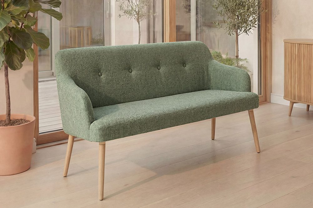 riess-ambiente Polsterbank SCANDINAVIA MEISTERSTÜCK 115cm salbei/natur - Massivholz, mit Armlehne (Einzelartikel, 1-St), Nordische Sitzbank - ideal für Esstisch, Küche oder Wohnbereich