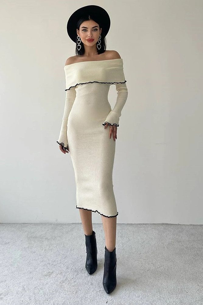Midikleid Langärmeliges Midikleid mit Carmen-Ausschnitt