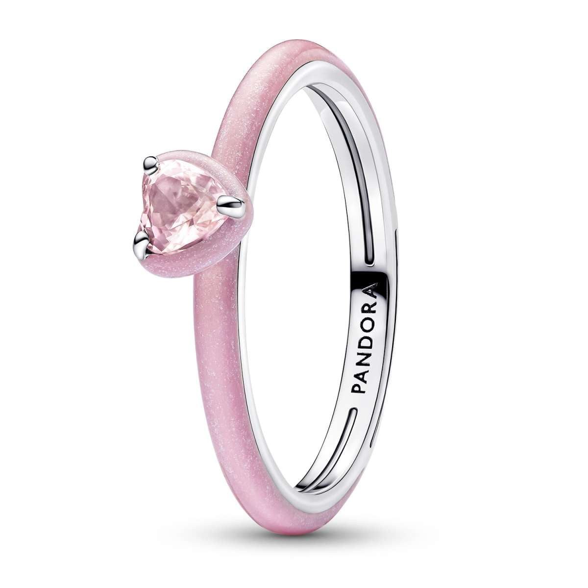Pandora Silberring 193088C02, Damenring Silber Rosafarbenes Chakra Herz