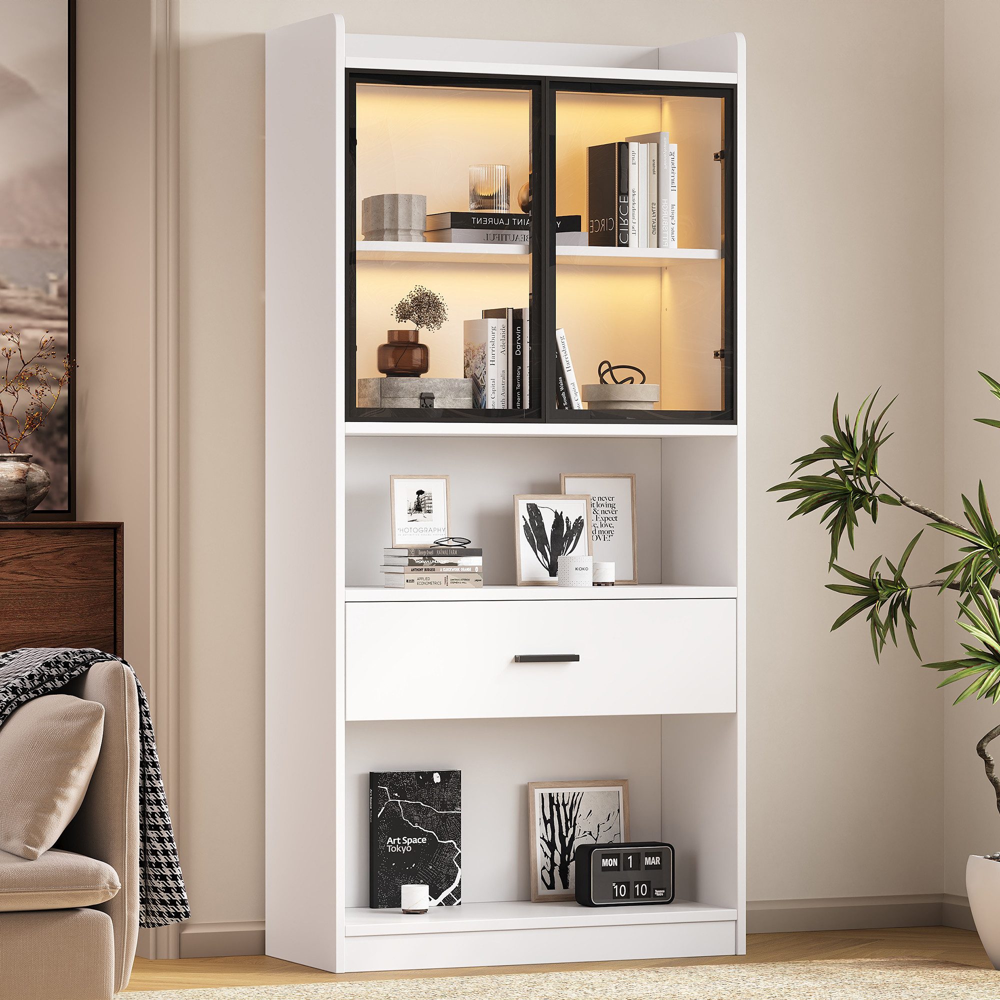 OKWISH Vitrine verstellbaren Regalen und Stauraum günstig online kaufen