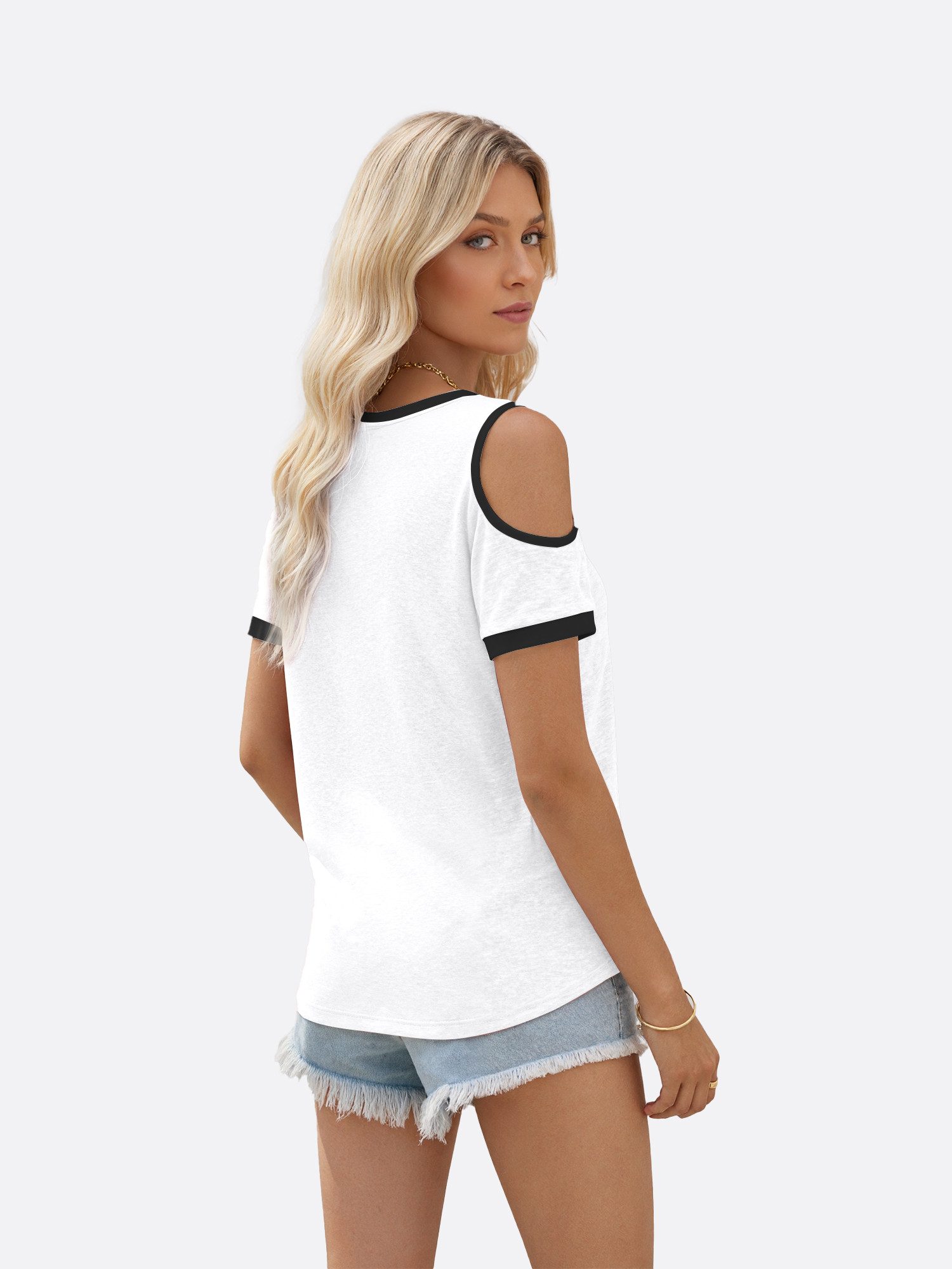 Imily Bela T-Shirt Damen Cold-Shoulder Rundhals Kurzarm Schulterfrei Casual günstig online kaufen