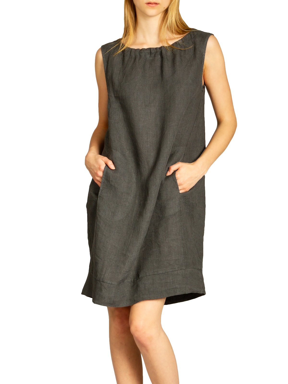 Caspar Sommerkleid SKL017 lässiges knielanges Damen Sommer Leinenkleid Luftig leicht, figurumspielende Form, mit seitlichem Jersey-Einsatz