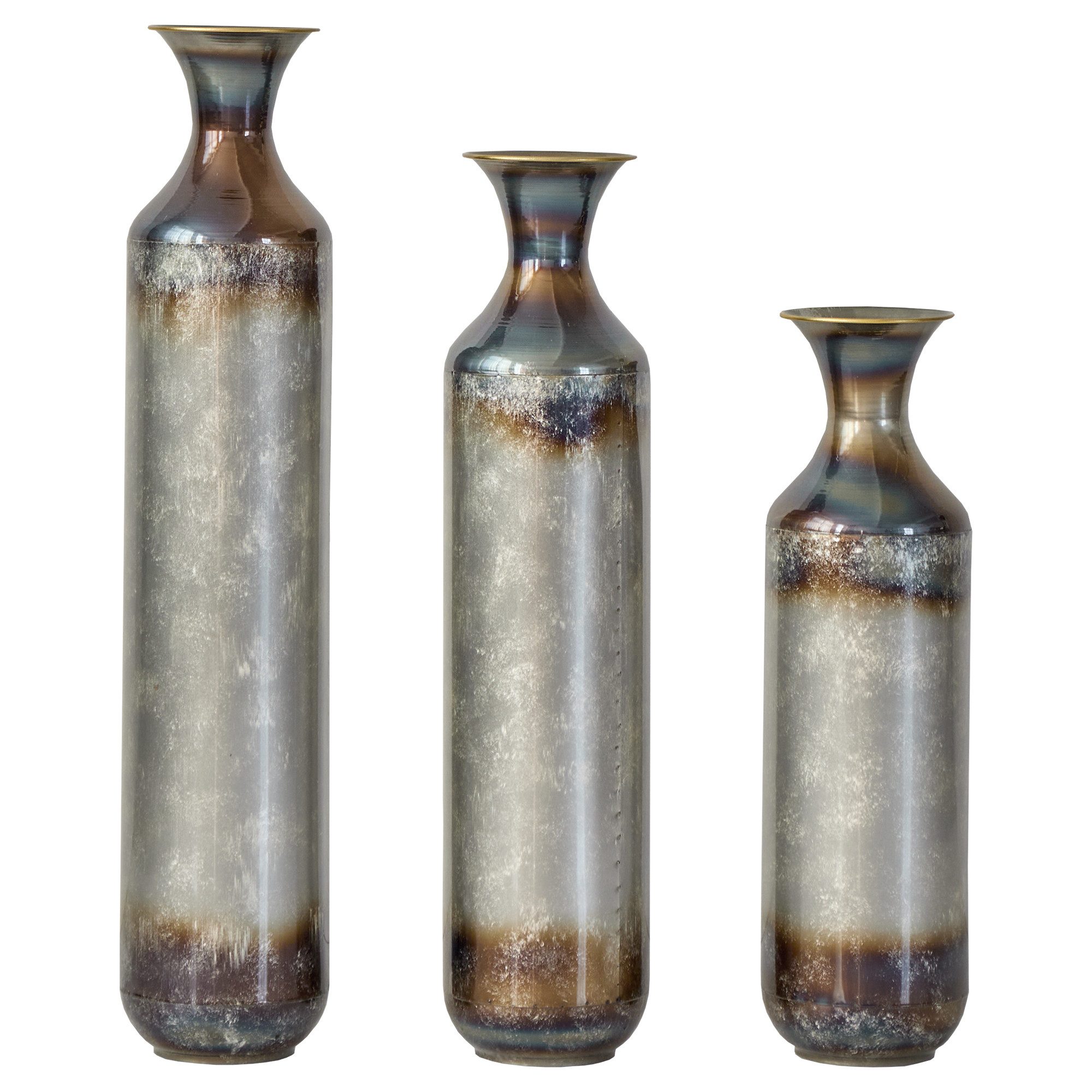KLAM HOME Bodenvase Große Bodenvase 3er Set aus Metall, (50/65/83 cm), Mid-Century Modern (Dekovase Boden bis zur Decke reichende Vase, hohe dekorative Vase), Vintage Deko, Dekorative Vase für Wohnzimmer, Flur und Schlafzimmer