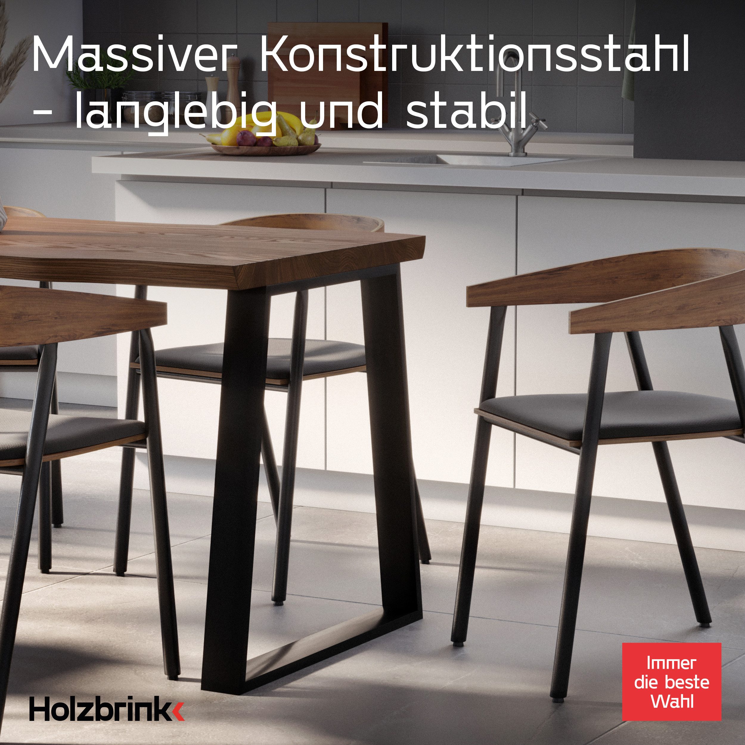 HOLZBRINK Tischbein Tischgestell Möbelfüße Tischuntergestell inkl. Bodenschoner HLT-20, Tischkufen Industriestahl pulverbeschichtet