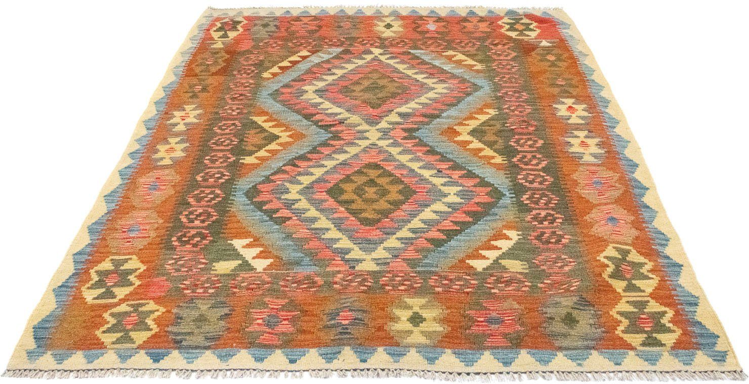 Wollteppich Kelim Afghan Teppich handgewebt orange, morgenland, rechteckig,  Höhe: 4 mm, Kurzflor, Zeitloses Design