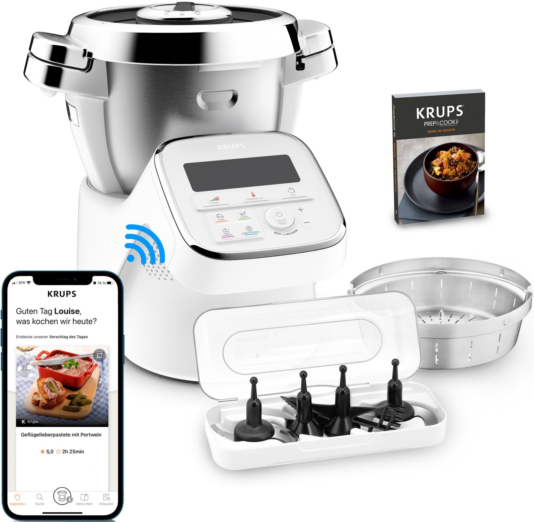 Krups Küchenmaschine mit Kochfunktion HP60A1 i Prep&Cook XL, 1550 W, 4,5 l  Schüssel, 10 automatische